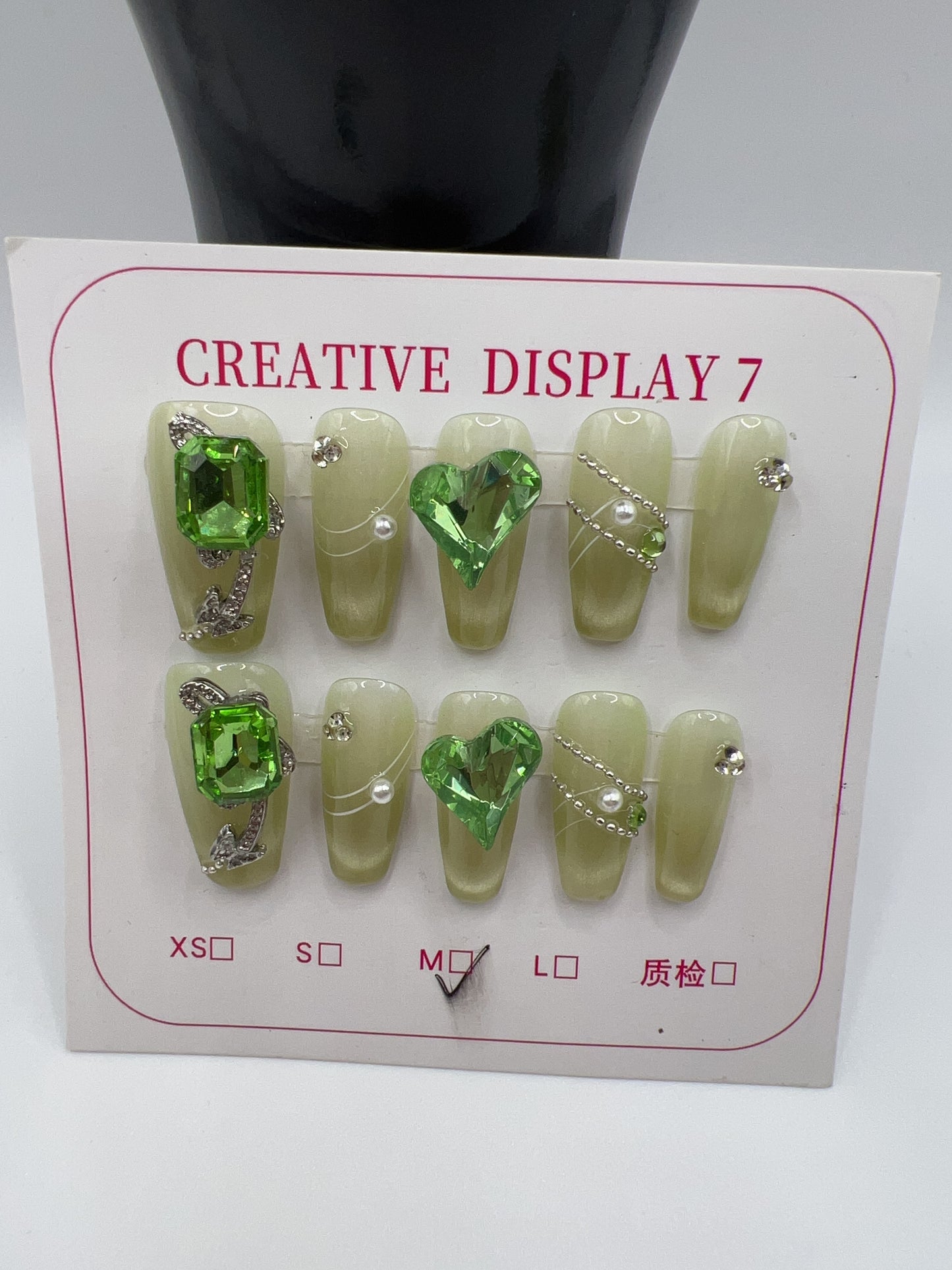 Medium Length Coffin Press On Nails with Rhinestone Charms – 10 Designs, Medium Size