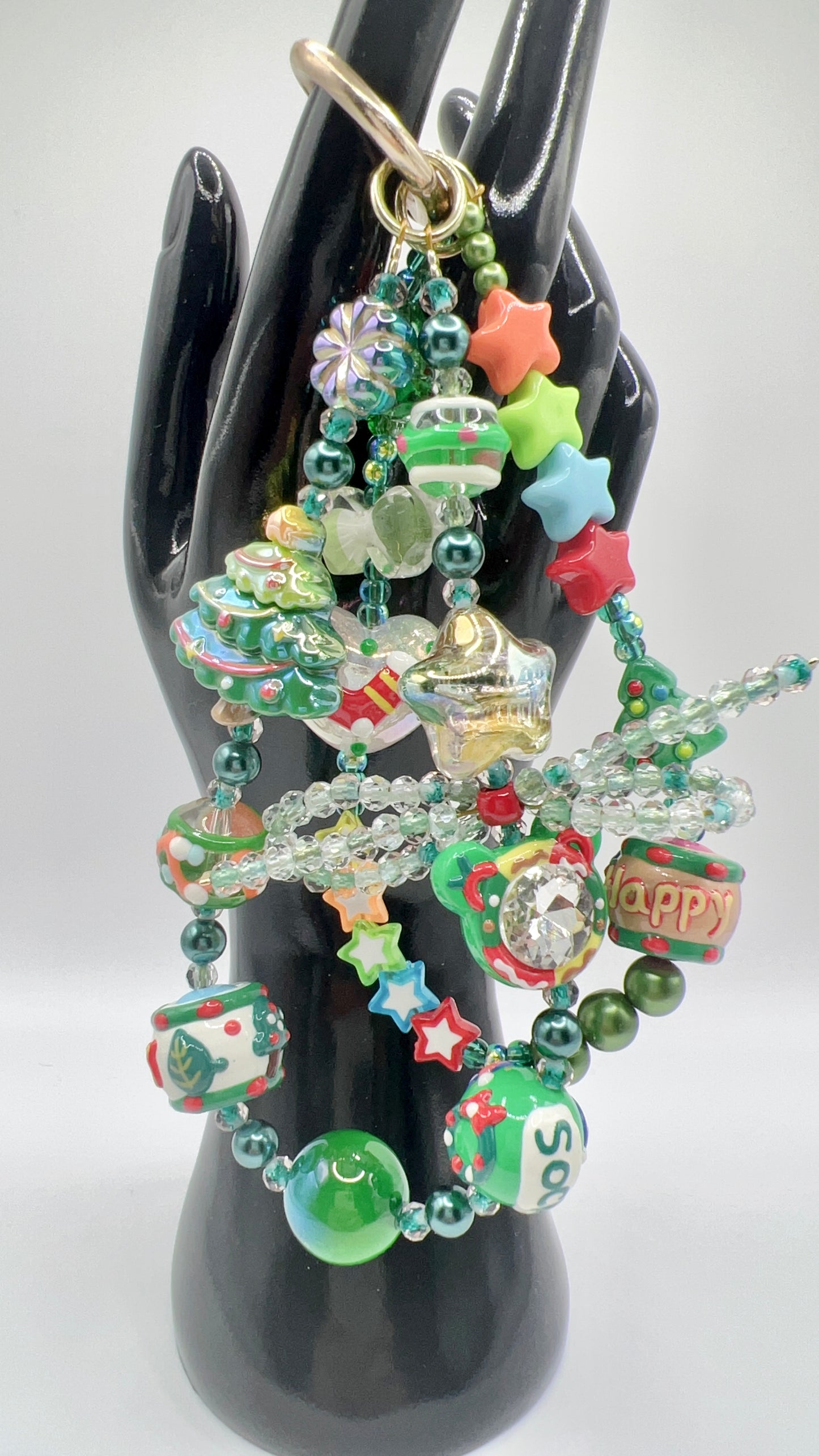 Handmade Painted Beaded Keychain / Bag Chain / Phone Chain – Christmas Style
