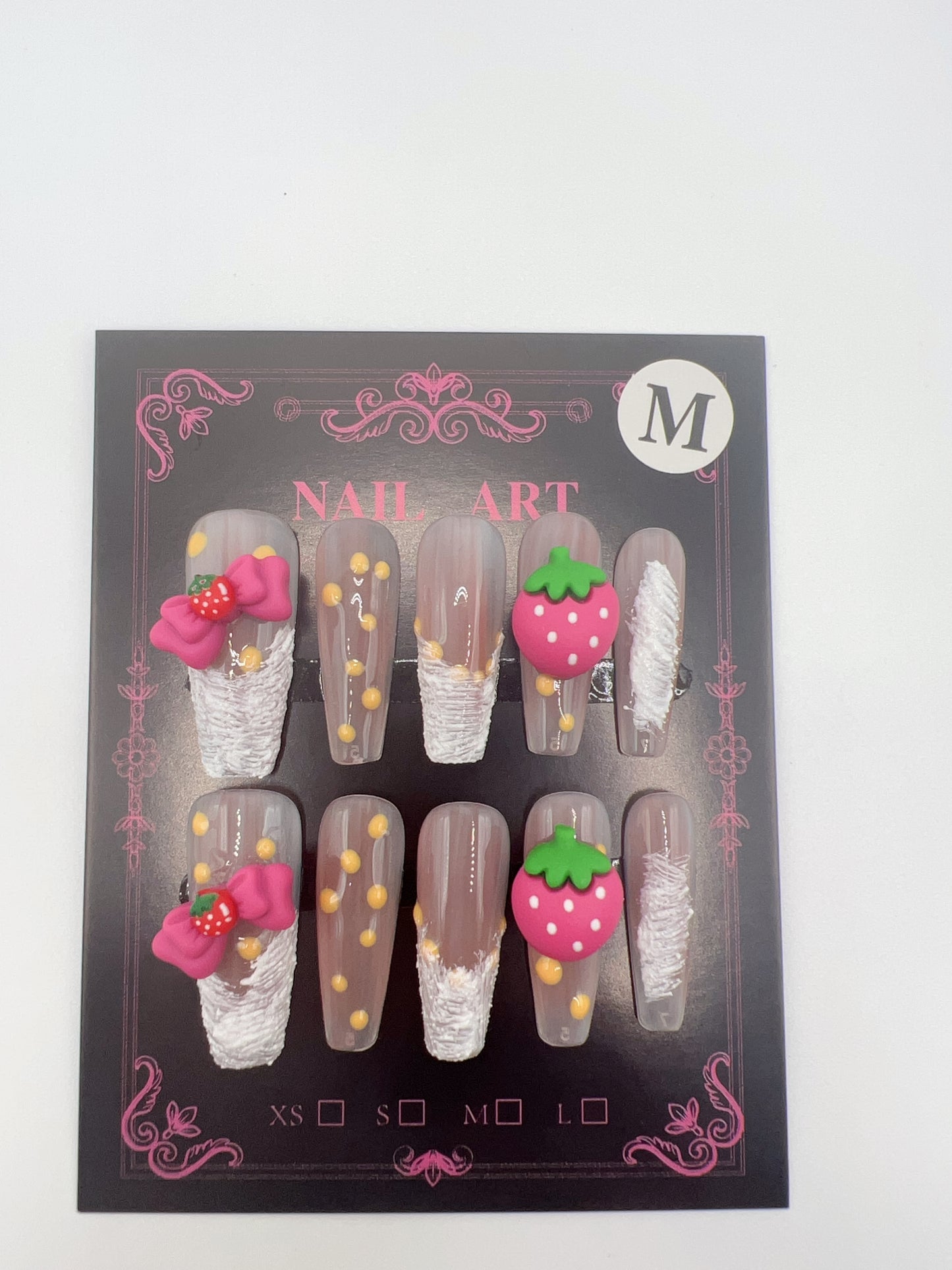 Long Coffin Press On Nails with Cartoon Charms – Medium Size