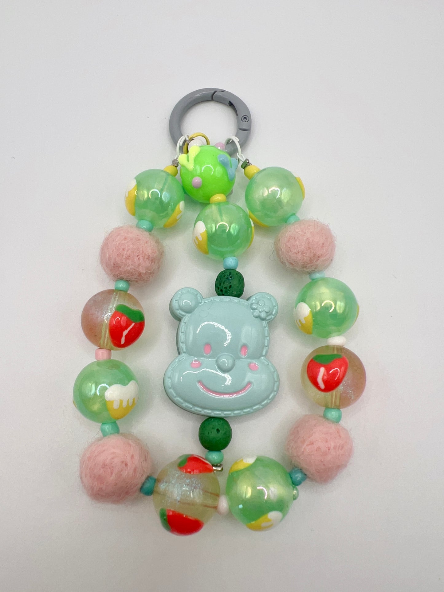 Handmade Kawaii Keychain: Cartoon Bear, Pom Charm