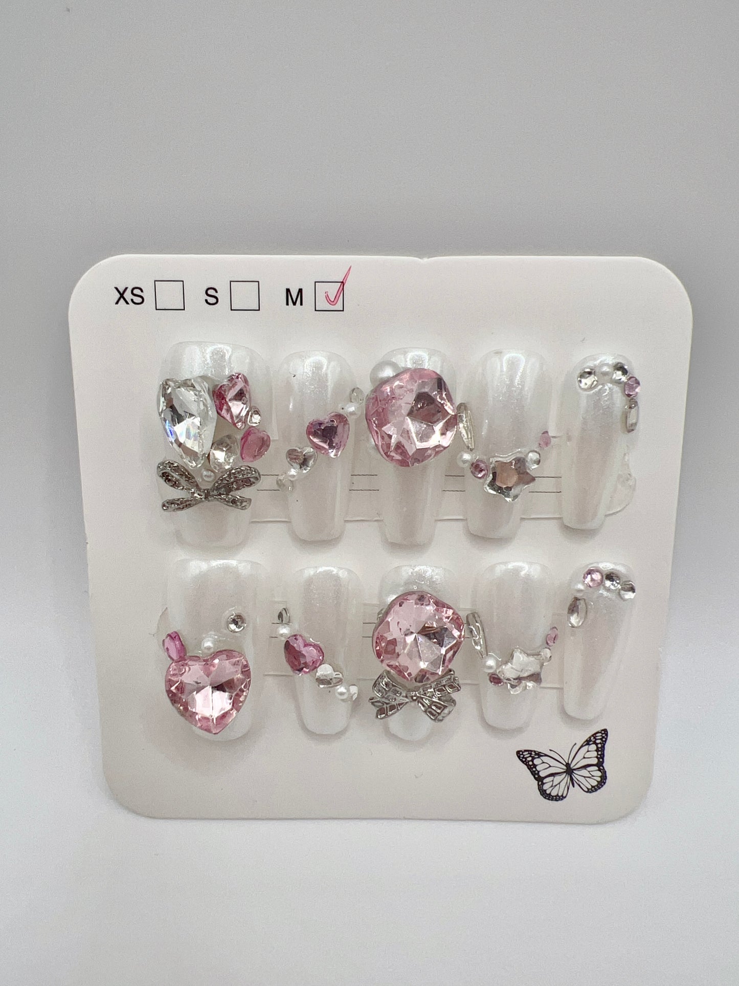 Medium Coffin Press On Nails with Rhinestone and Charms – Medium Size