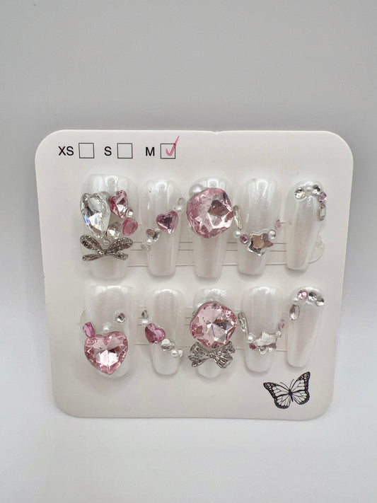 Medium Coffin Press On Nails with Rhinestone and Charms – Medium Size