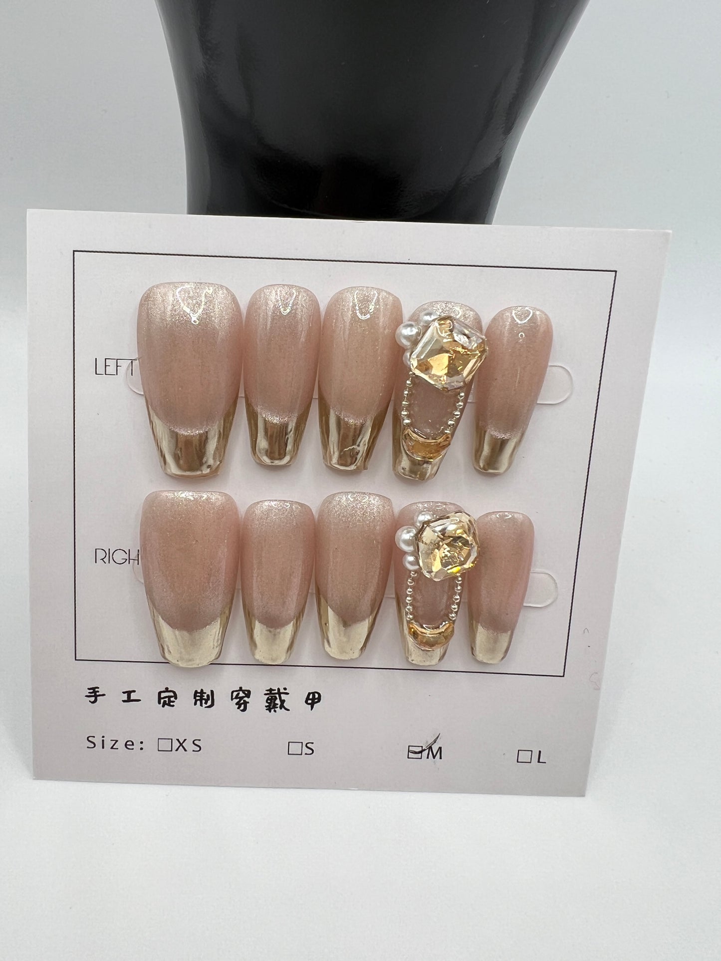 Medium Length Coffin Press On Nails with Rhinestone Charms – 10 Designs, Medium Size