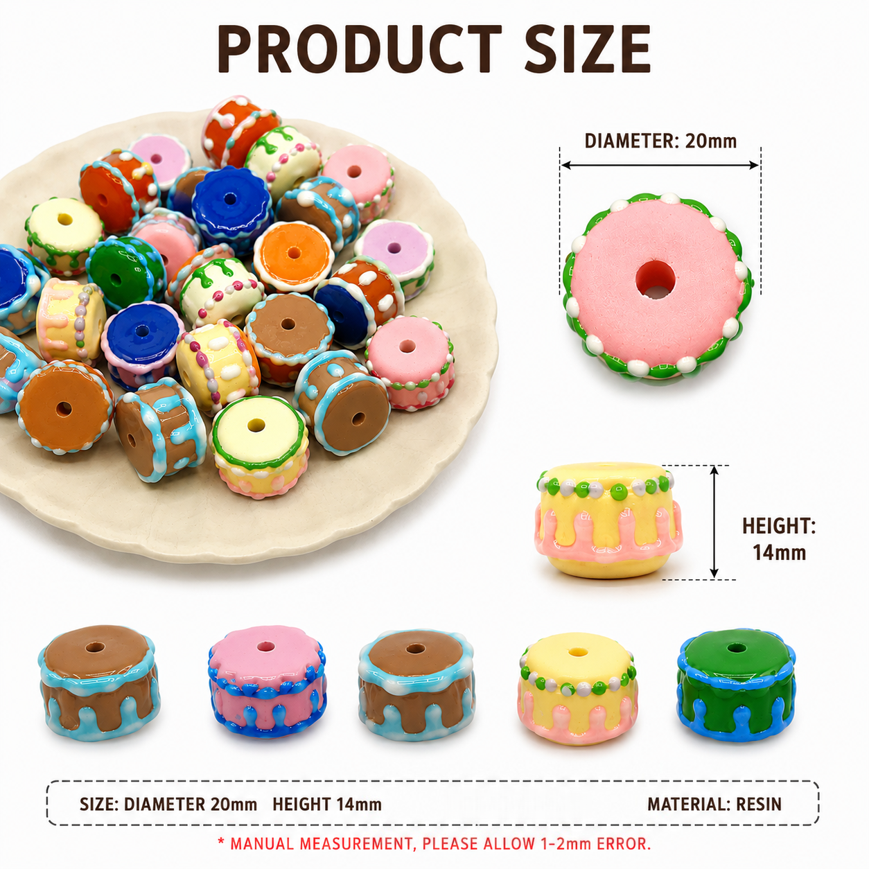 40PCS Cute Faux Cake Resin Beads Mix Kawaii DIY Charm Craft