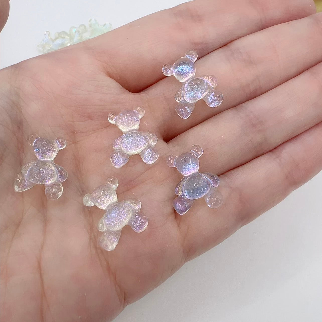 Bear Resin Charms – White Translucent 15×11mm for Nail Art, Decoration & DIY Crafts