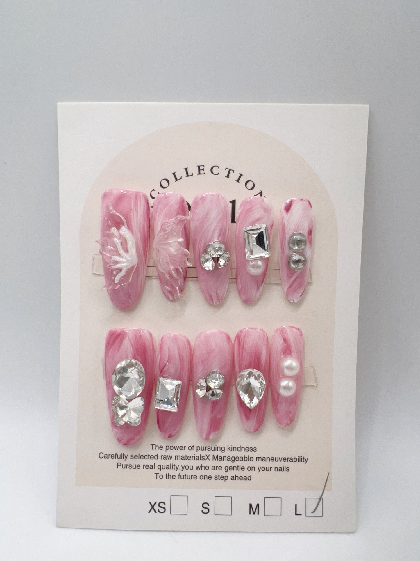 Long Oval Pink Gradient Press On Nails with Charms – Large Size