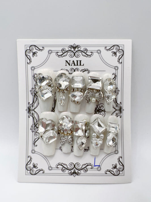Luxury Rhinestone Press-On Nails | Coffin Shape | Glam Charm Design
