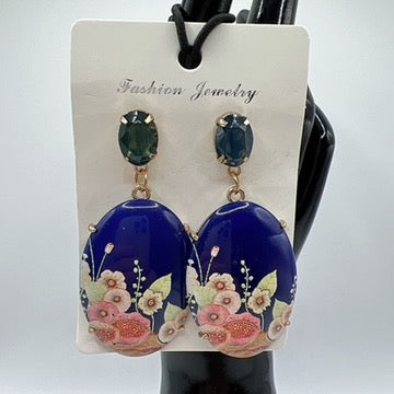 Colorful Rhinestone & Floral Porcelain Drop Earrings – Unique Artistic Jewelry-multi color available