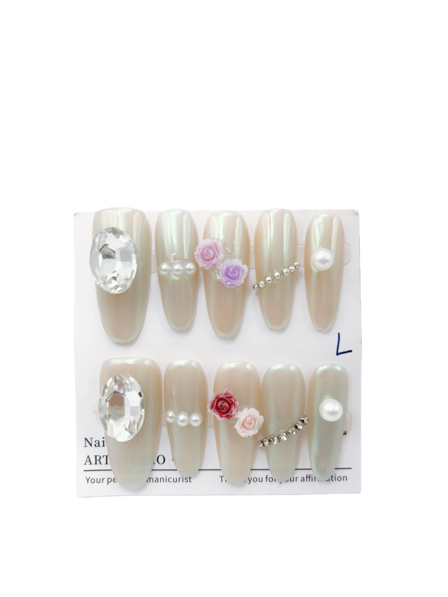 Long Oval Press-On Nails with Rhinestone – Large Size