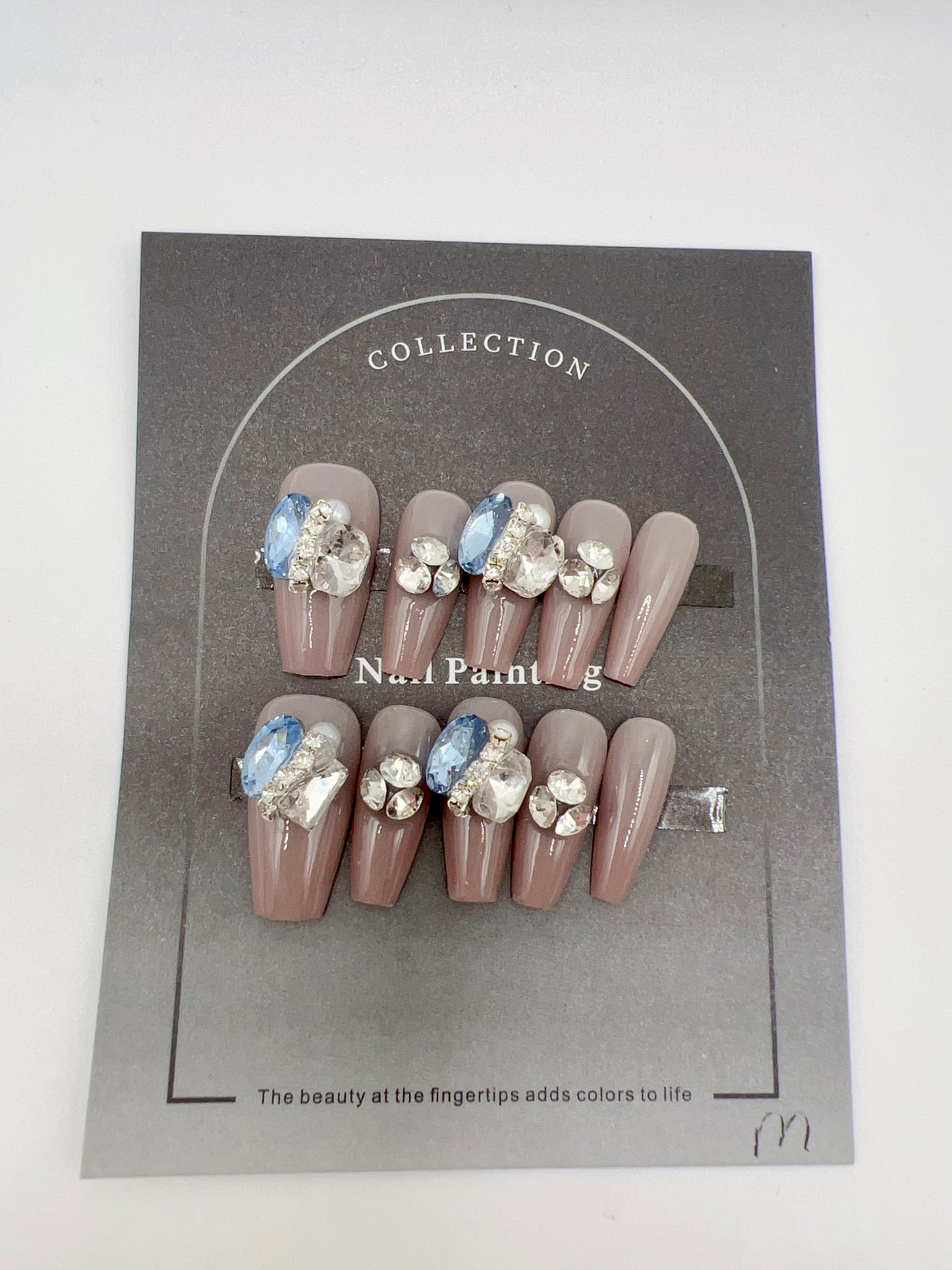 Medium Coffin Press-On Nails with Rhinestone – Elegant