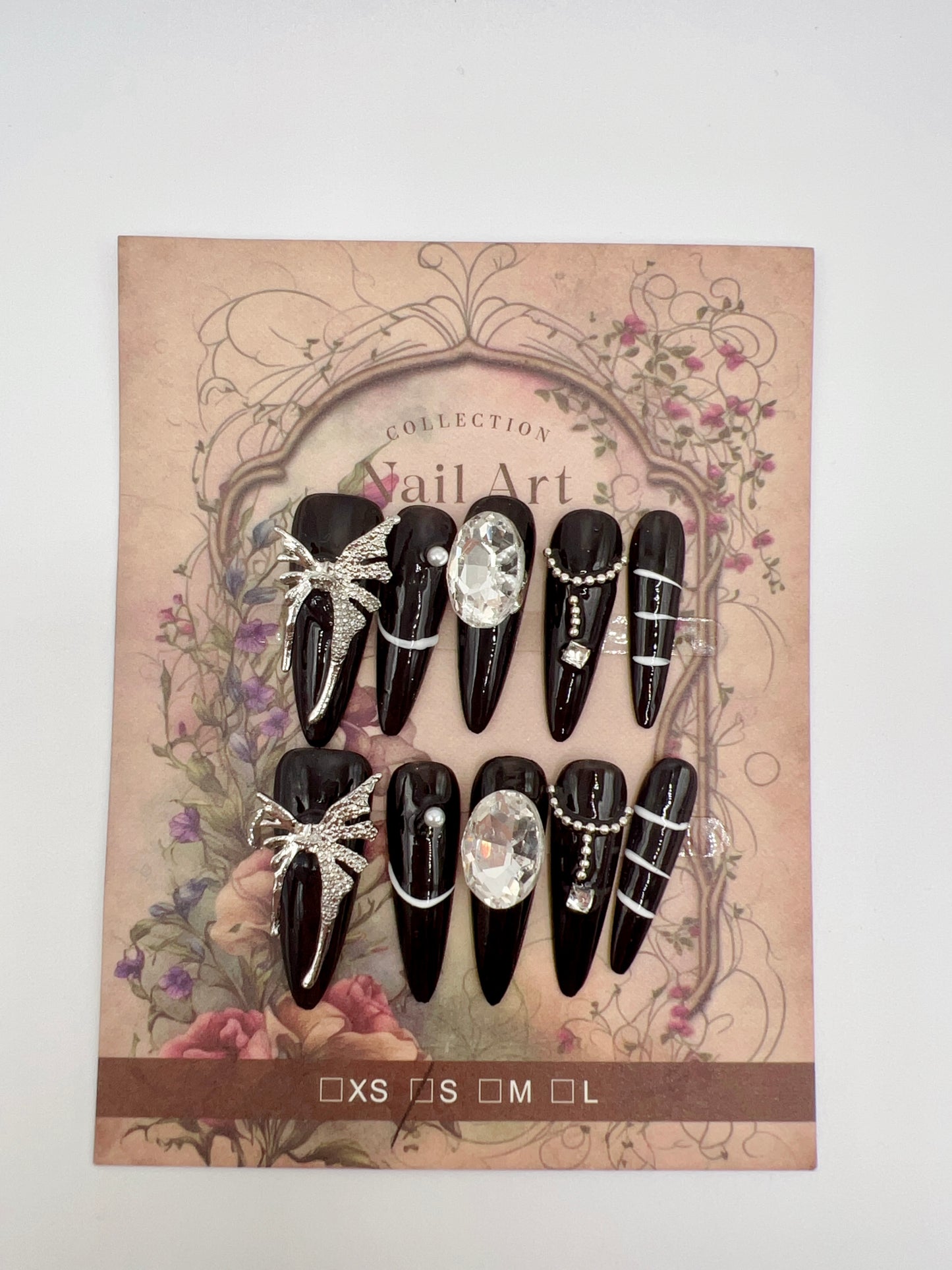 Long Stiletto Press On Nails with Rhinestones – Small Size