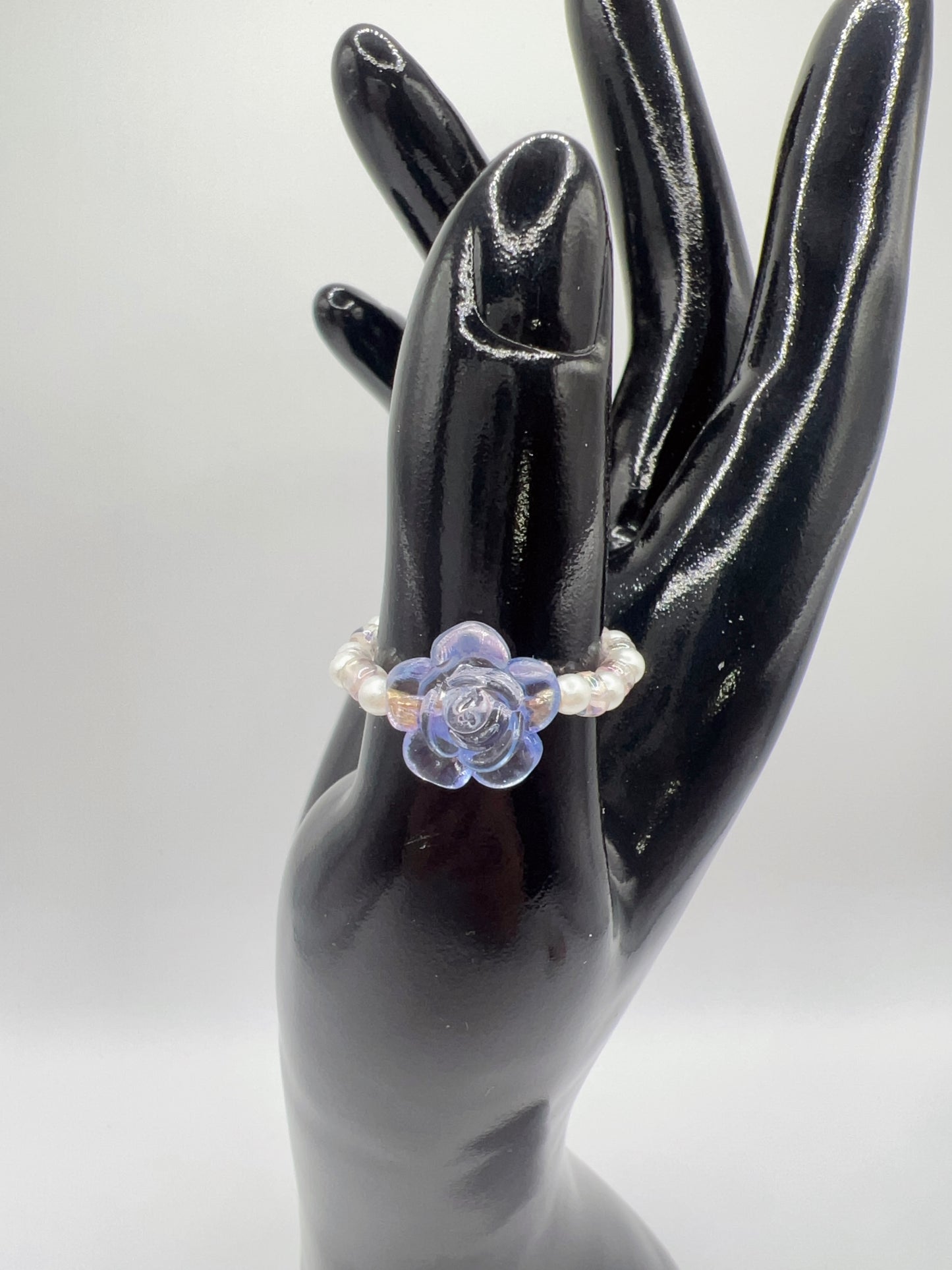 Handmade Elegant Glass Resin Flower Stretch Band Ring