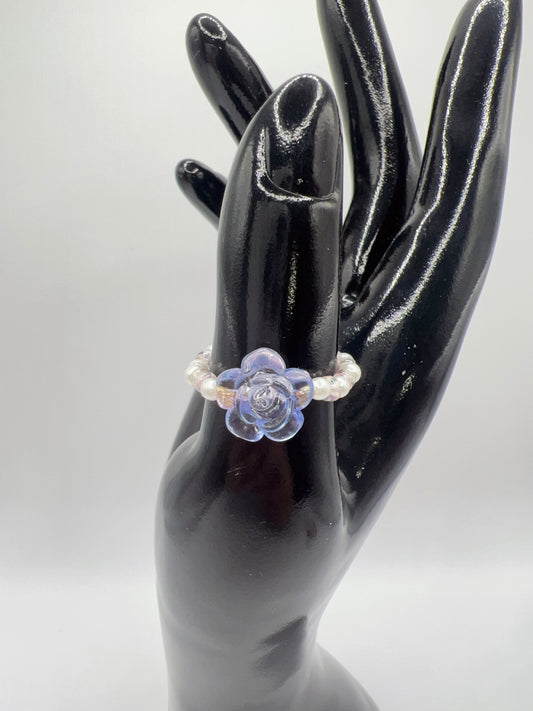 Handmade Elegant Glass Resin Flower Stretch Band Ring