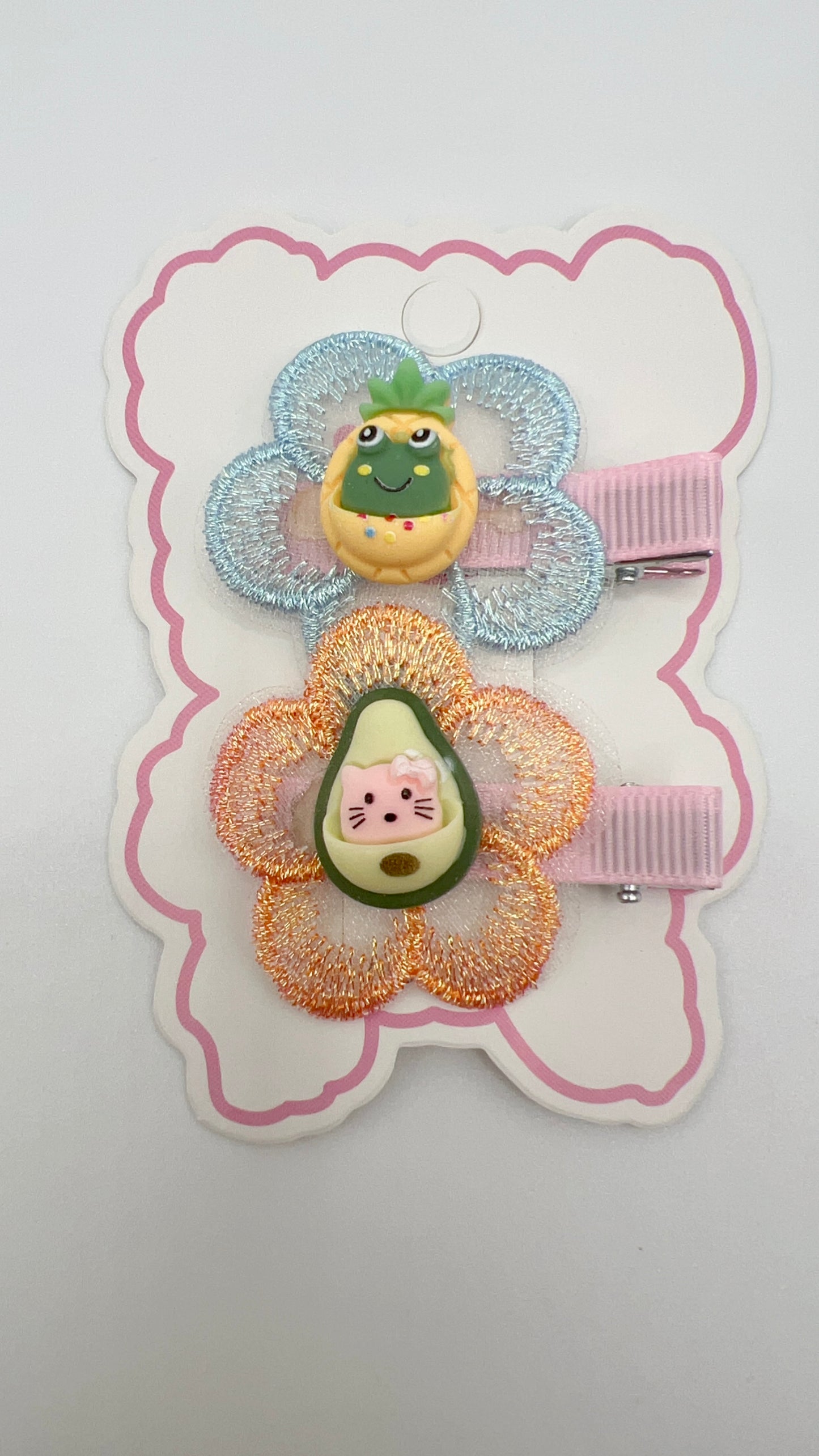 Embroidered Flower Hair Clip with Cartoon Resin Center – 2 Options, Cute for Girls & Gifts