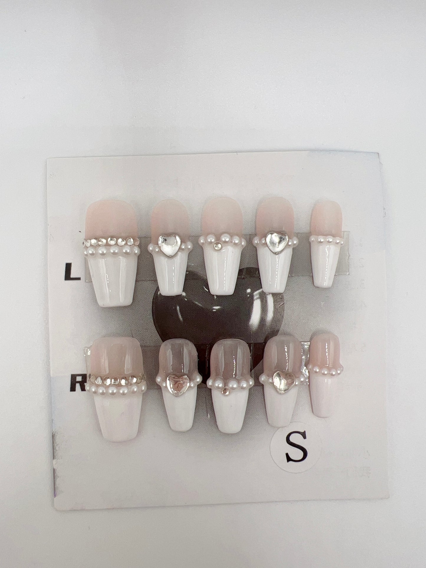 Medium Coffin Press-On Nails with Rhinestones French Tip – Small Size