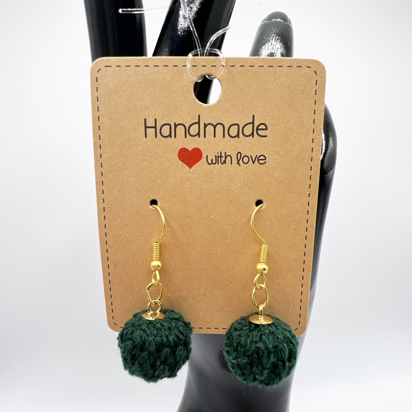 Knit Fabric Round Ball Drop Earrings | Lightweight & Stylish | Red & Green Options