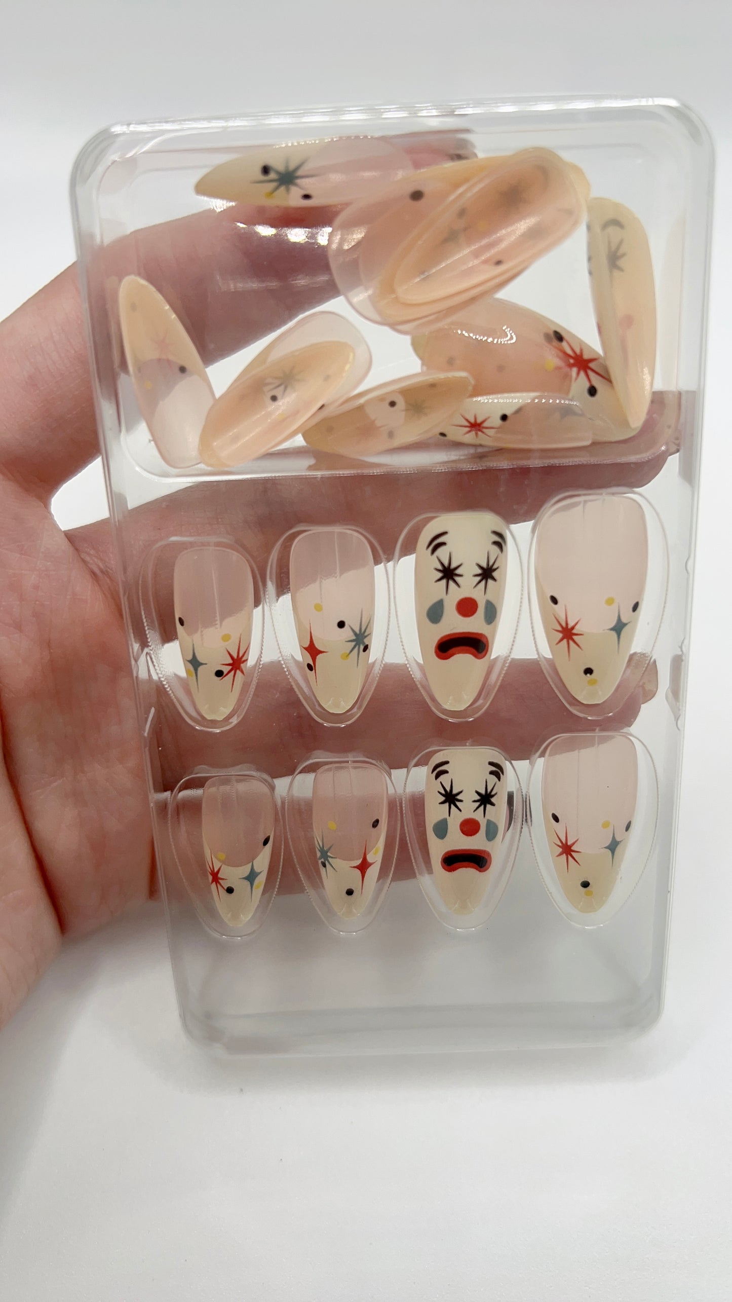24 pcs Press-On Nails – Clown Design, Fit All Sizes, Halloween Style