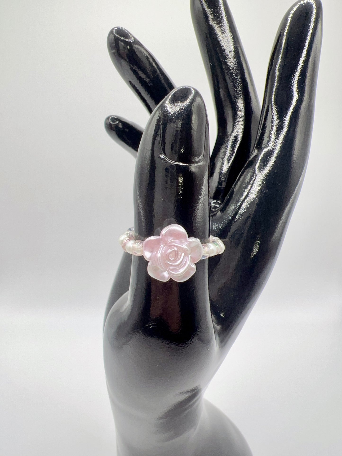 Handmade Elegant Glass Resin Flower Stretch Band Ring