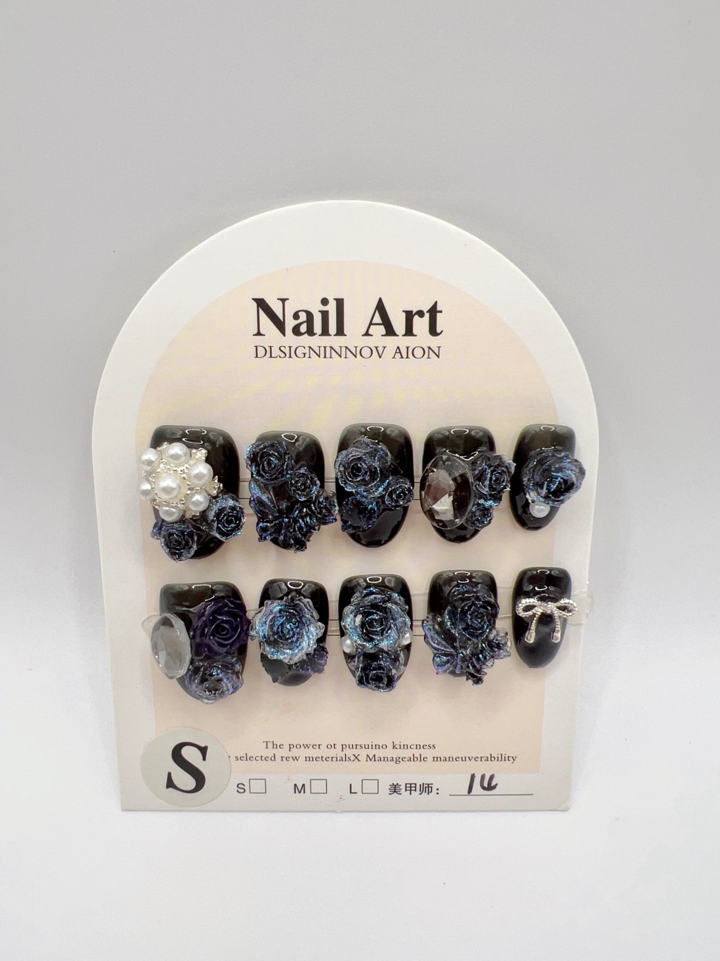 Short Oval Press On Nails with 2D Flowers and Charms – Small Size
