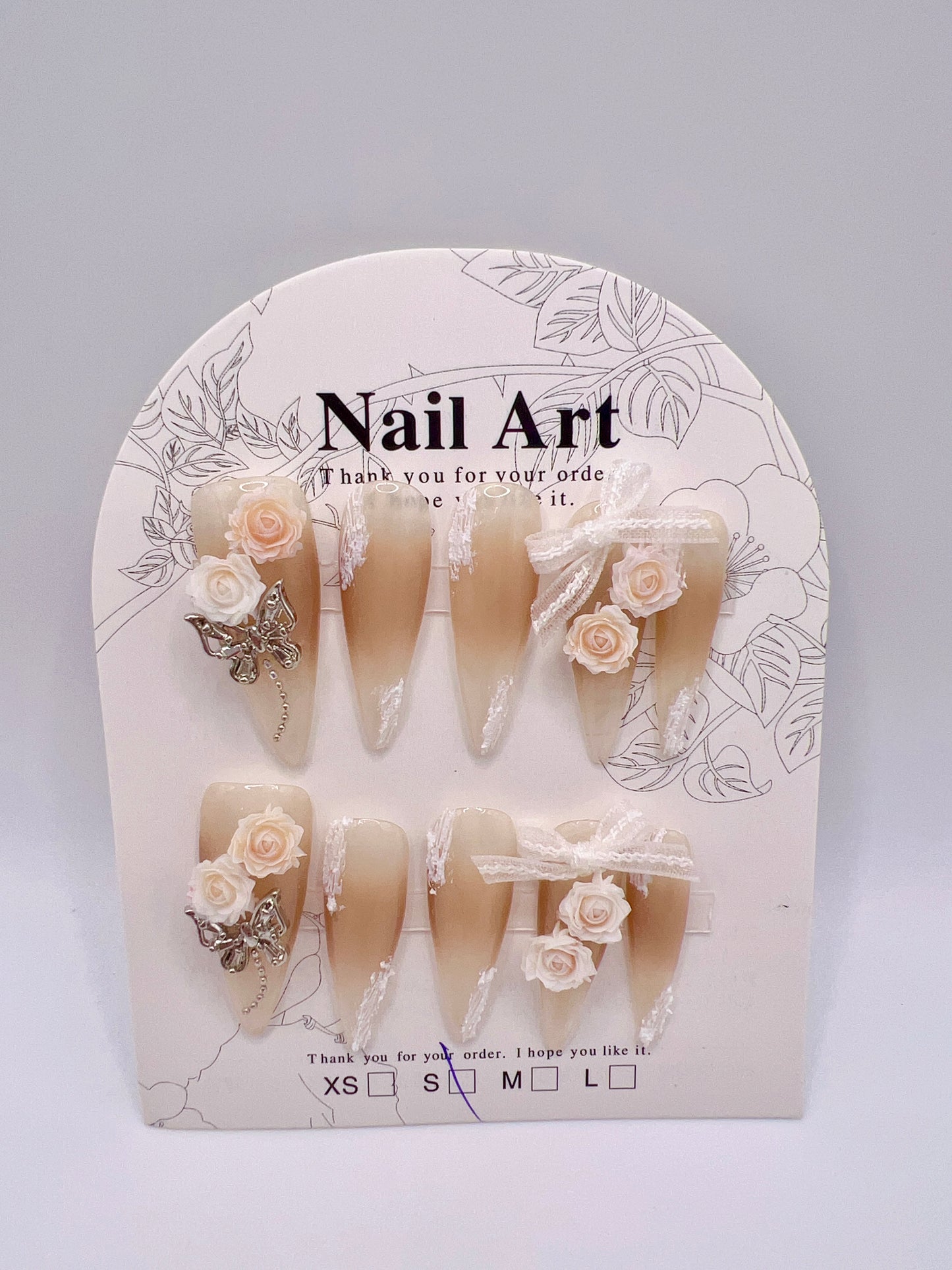 Long Stiletto Press On Nails with 2D Flowers – Small Size