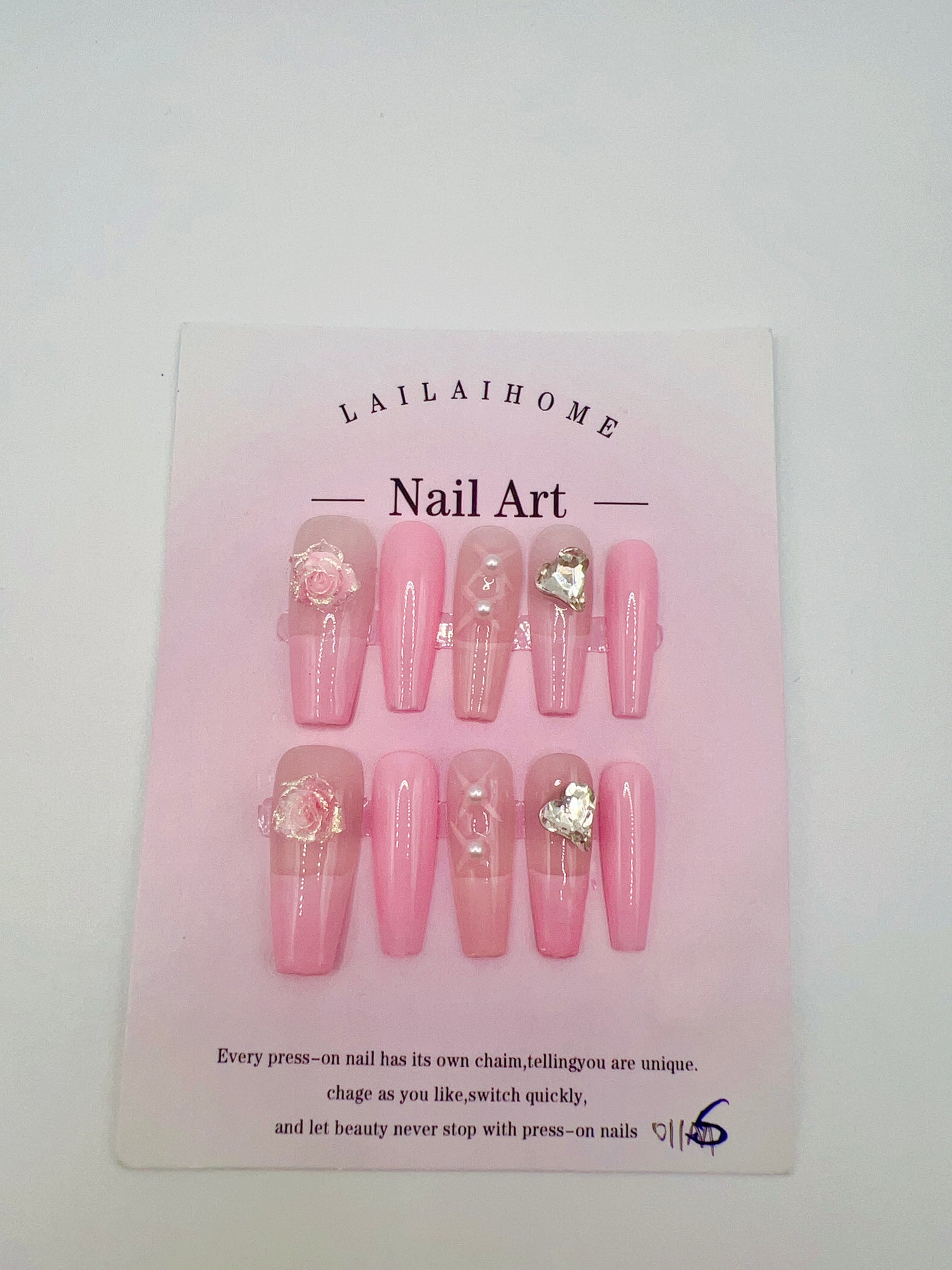 Long Coffin Press-On Nails with Rhinestones French Tip – Small Size