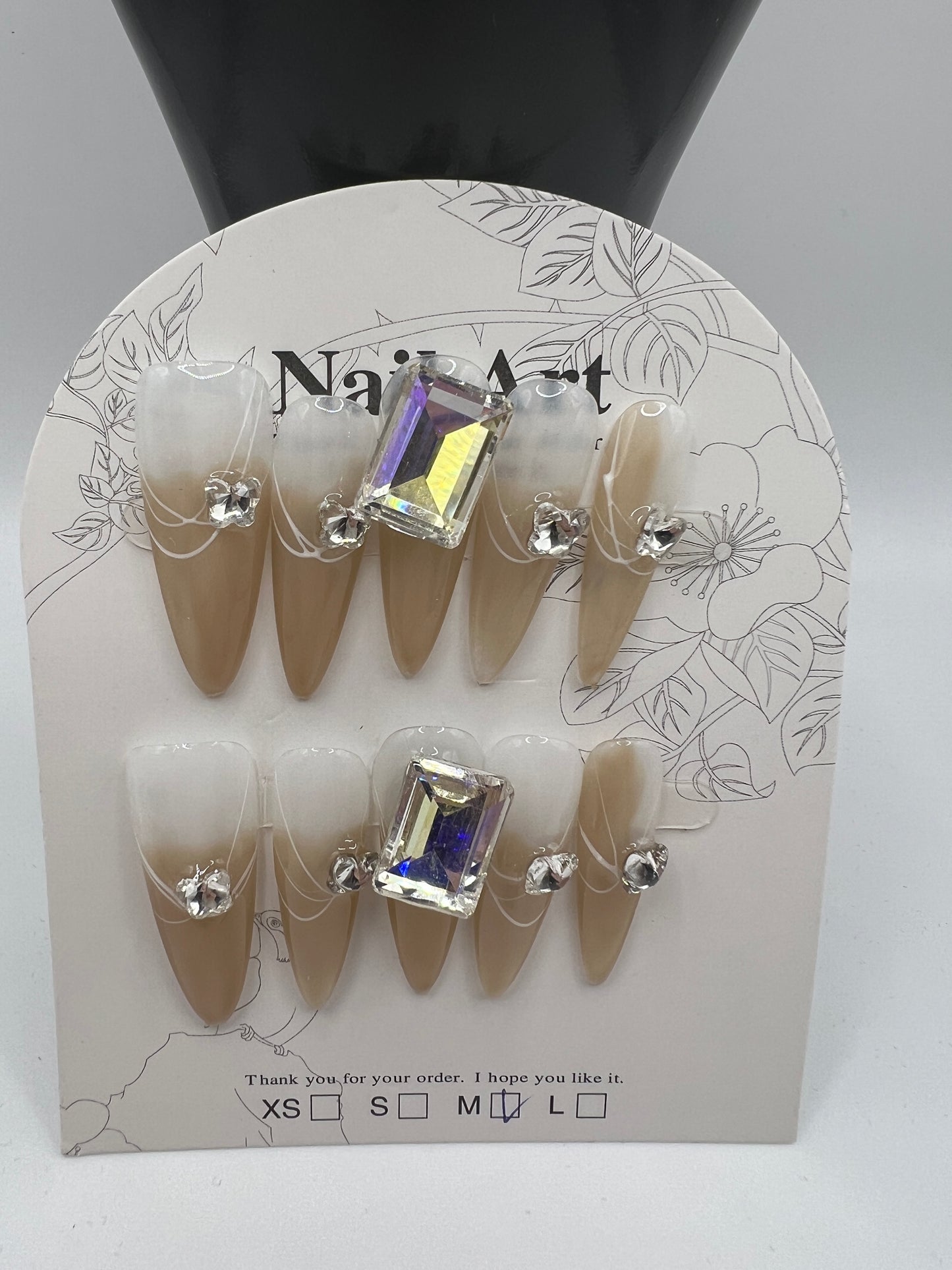 Long Stiletto Press On Nails with Rhinestone Charms – 10 Designs, Medium Size
