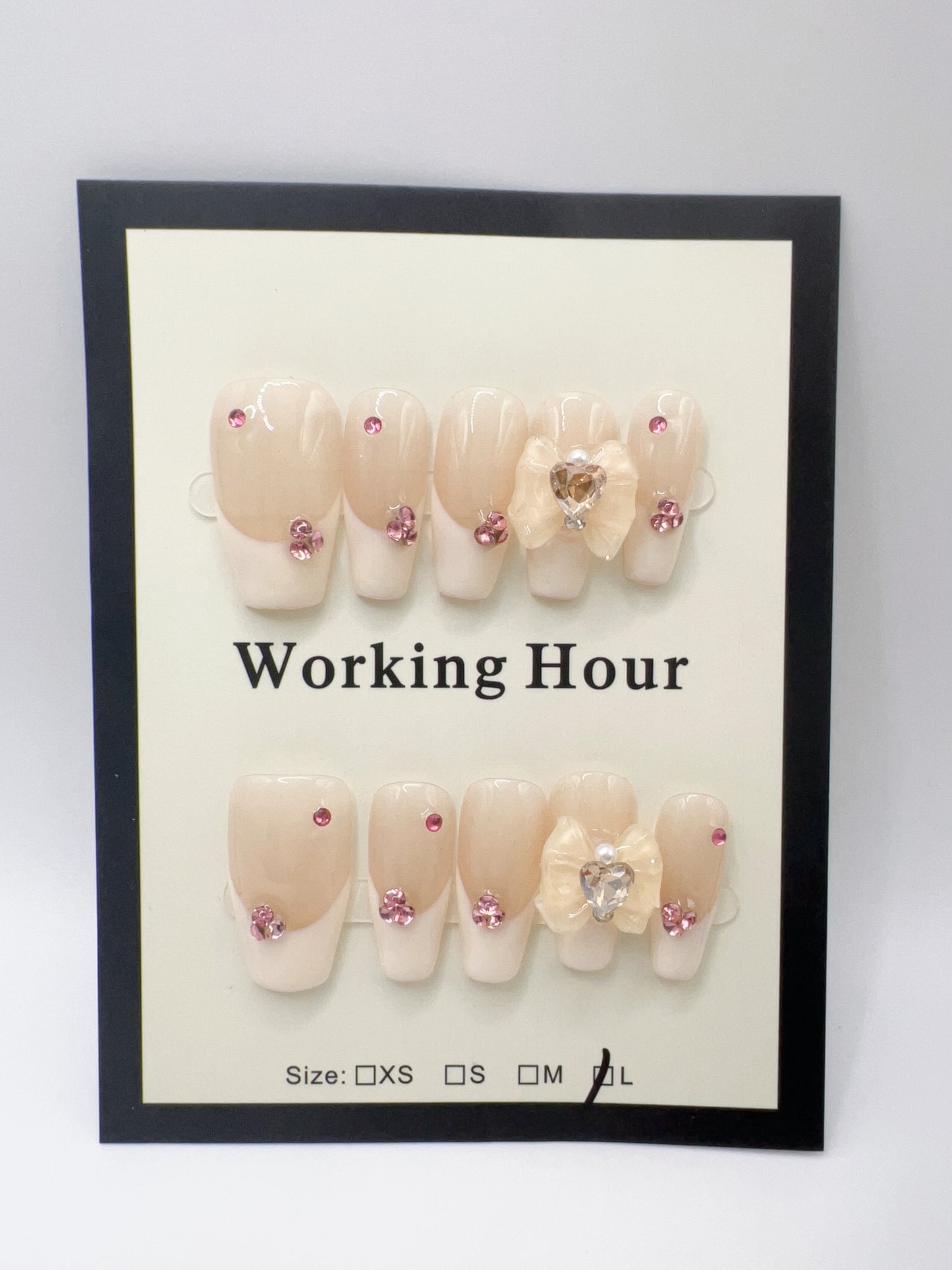 Medium Coffin Press-On Nails with Rhinestones French Tip – Large Size