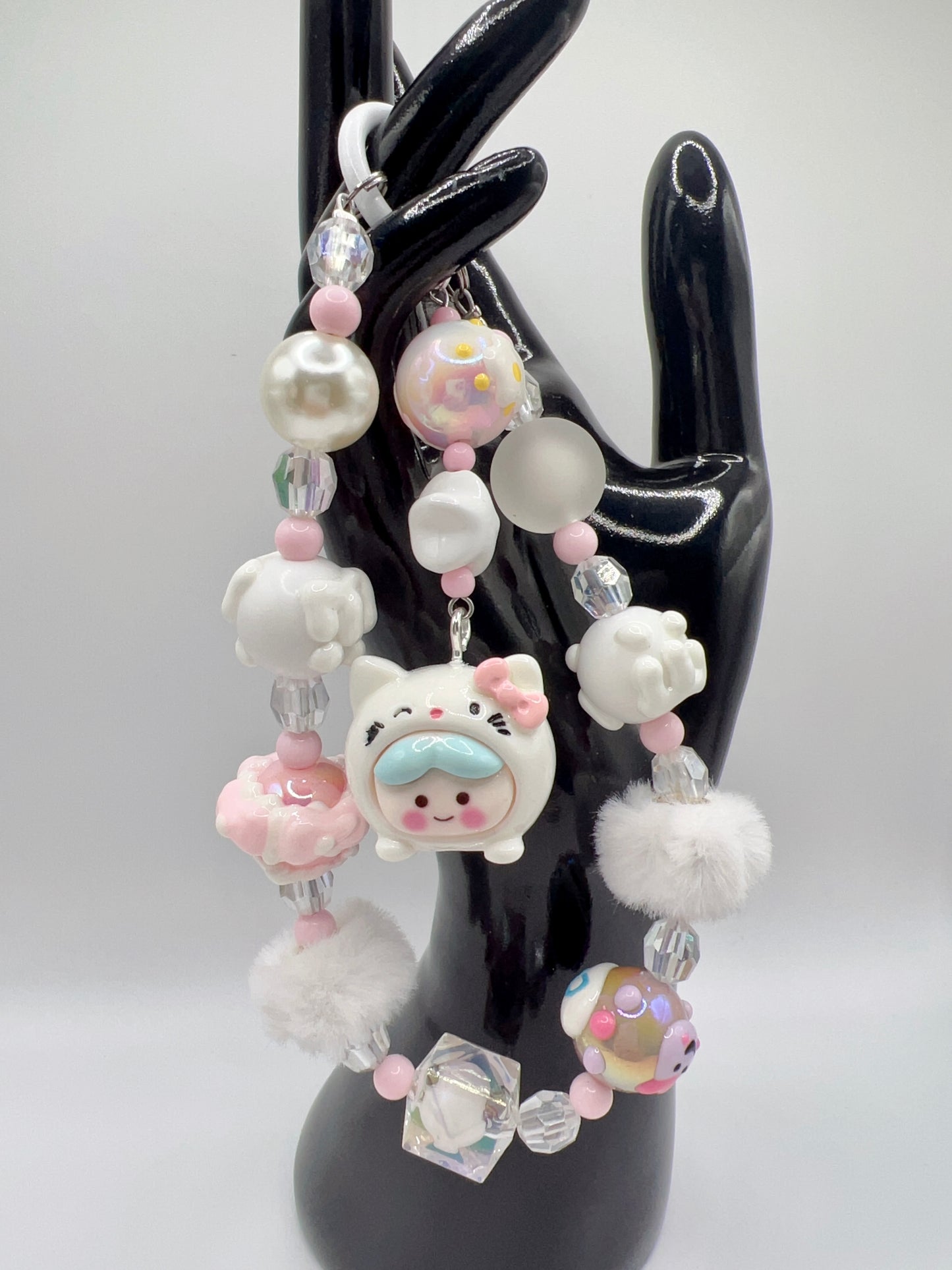 Handmade Kawaii Keychain: Cartoon Pendant & Pom Pom Bag Charm