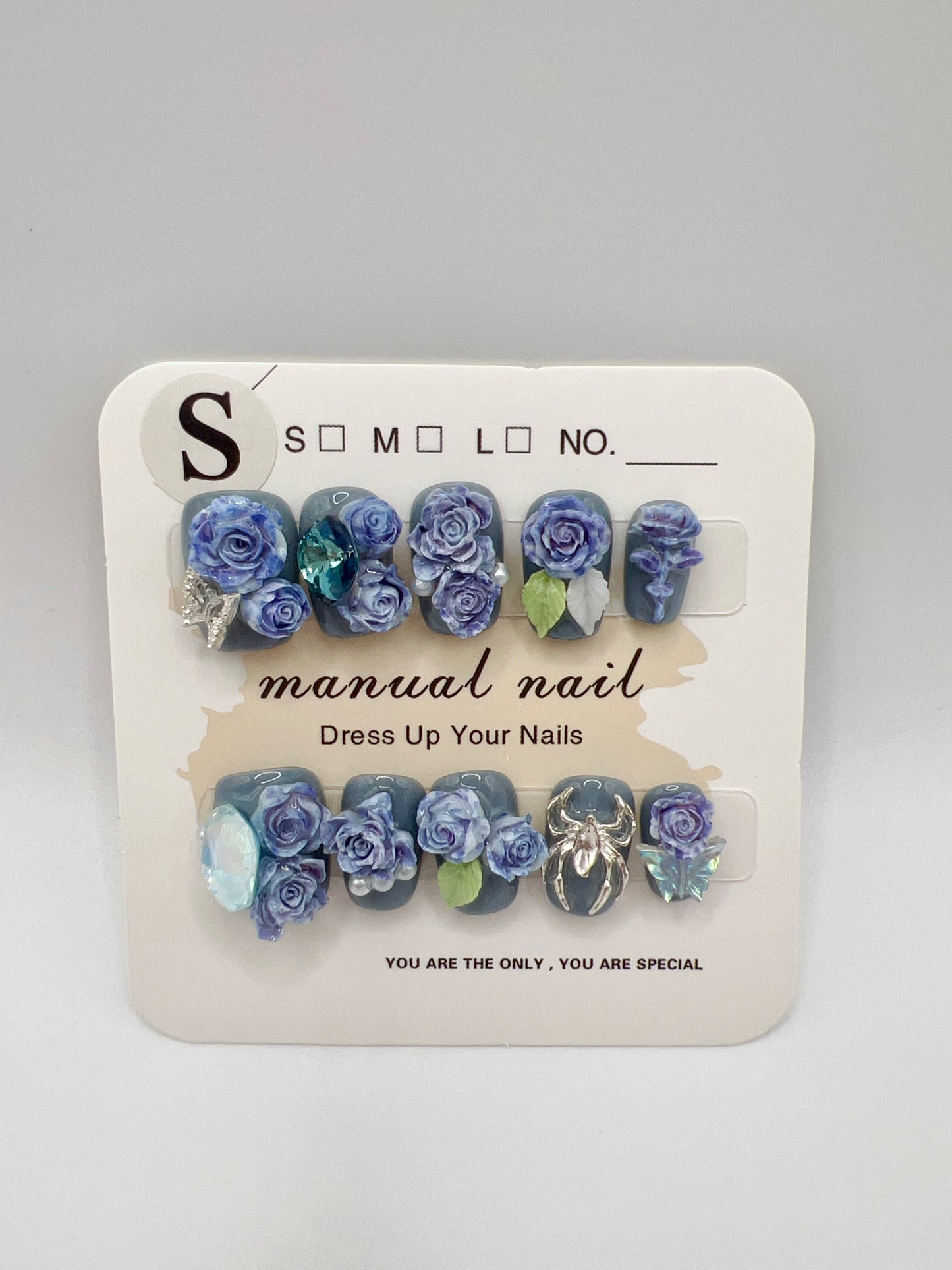 Floral Charm Press On Nails: Short Square, 2D Flower (Small)