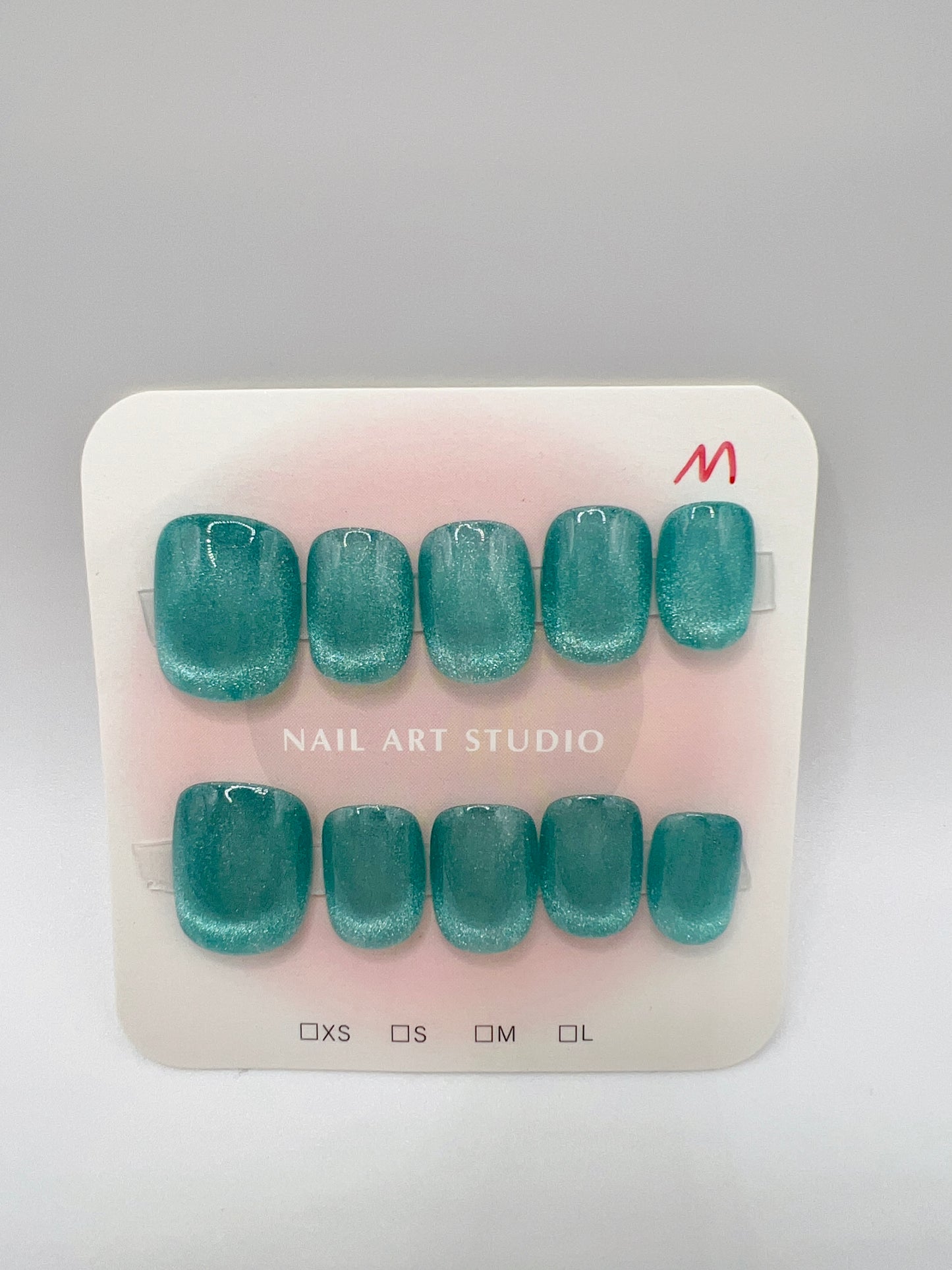 5 Set Short Square Press-On Nails with Cat Eye or Glitter Design