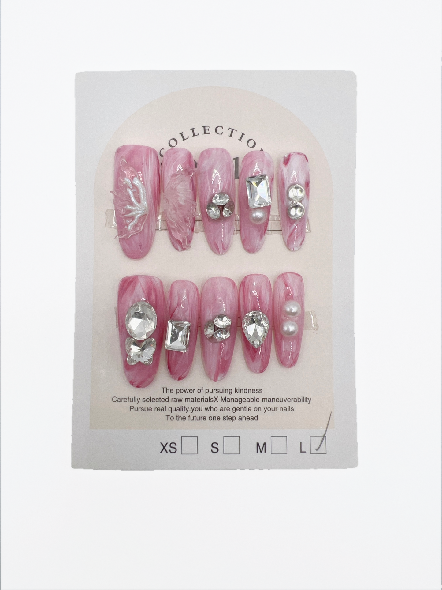 Long Oval Pink Gradient Press On Nails with Charms – Large Size