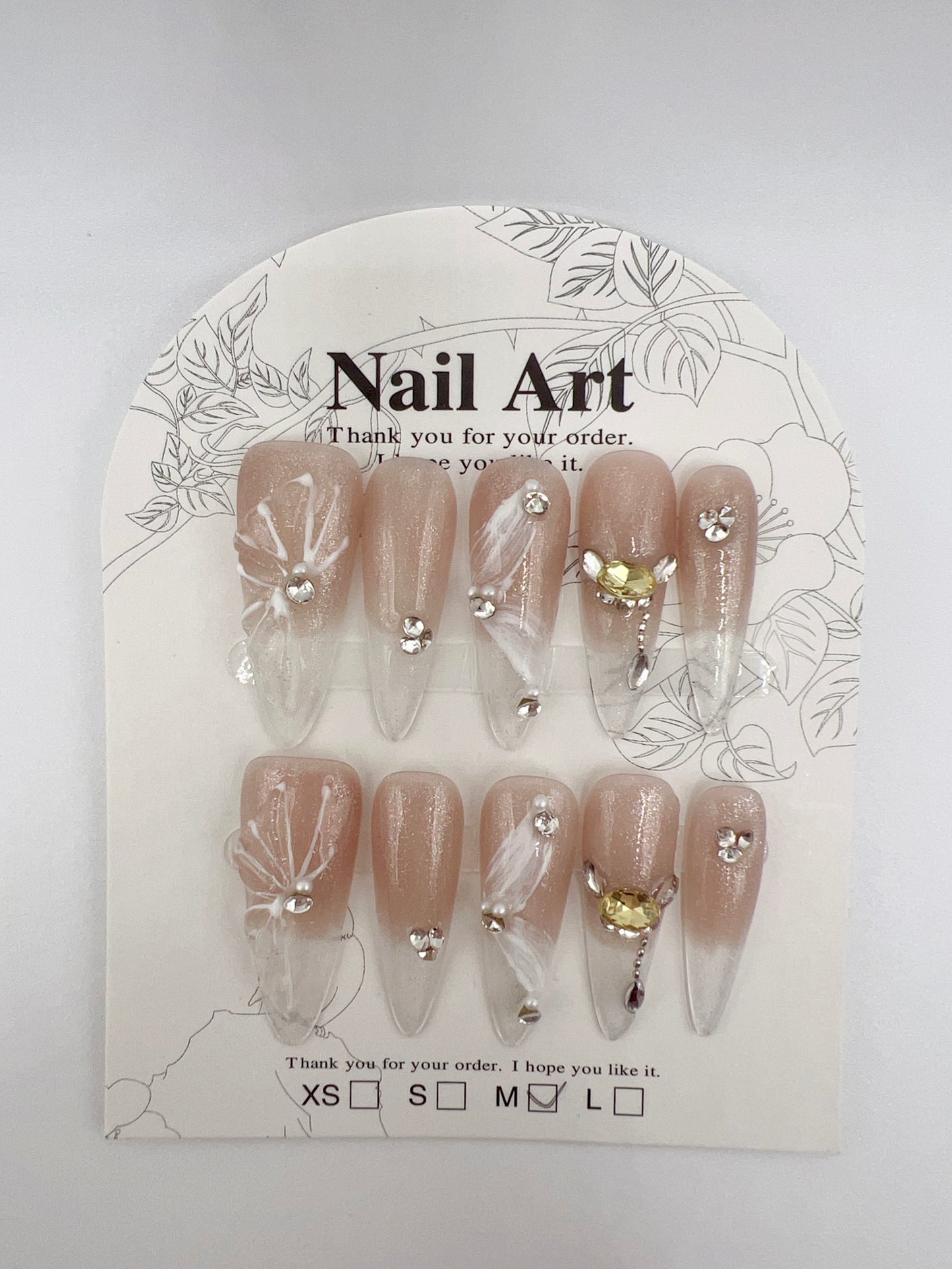 Long Stiletto Press-On Nails with Rhinestone Charms – Medium Size