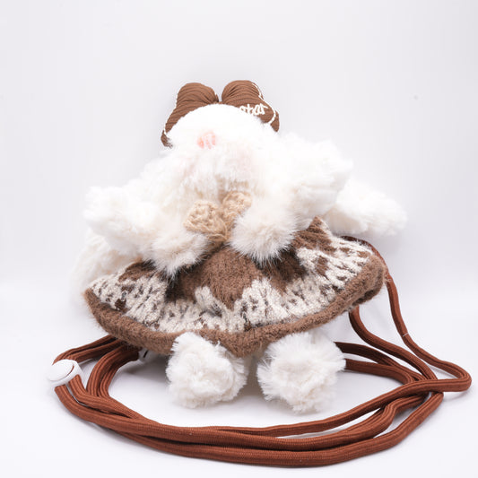 Bunny phone holder brown with long chain