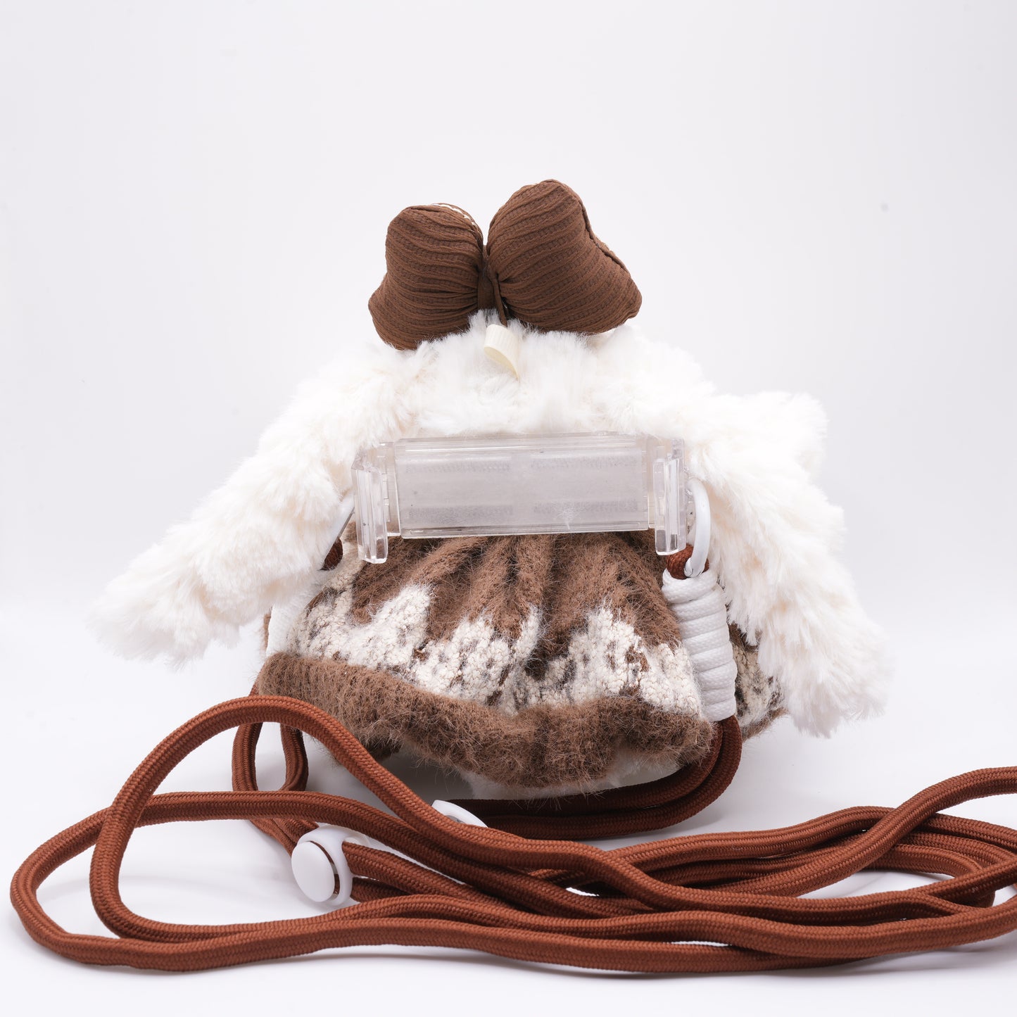 Bunny phone holder brown with long chain