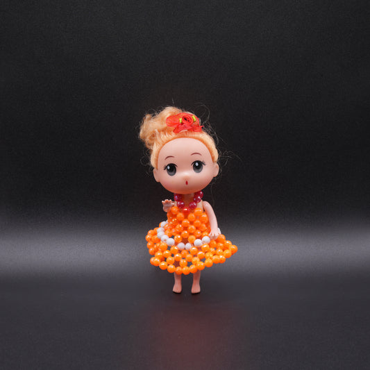 Cute Doll with Handmade Glass Bead Skirt – Collectible Toy Doll, Miniature Dress Accessory