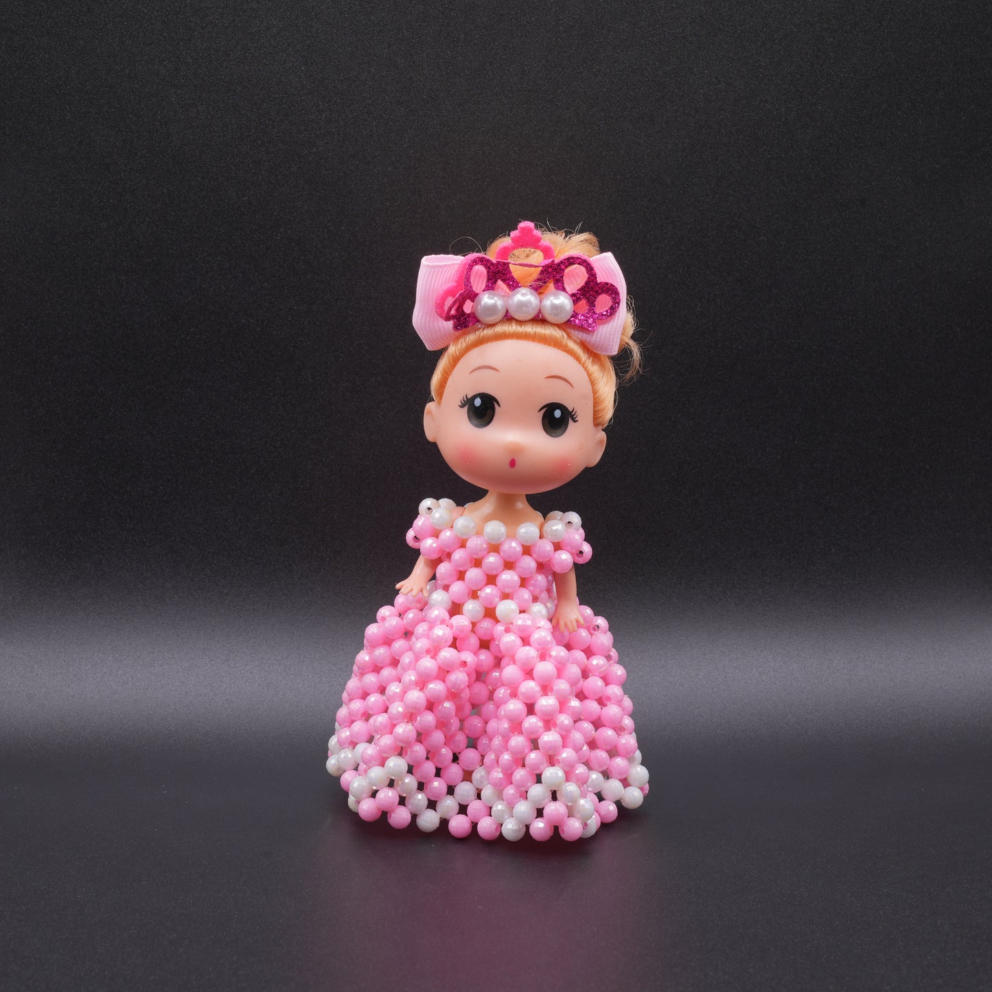 Cute Doll with Handmade Glass Bead Skirt – Collectible Toy Doll, Miniature Dress Accessory