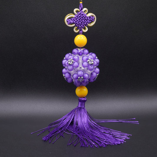 Purple Glass Bead Car Pendant – Handmade Car Charm, Cute Vehicle Accessory