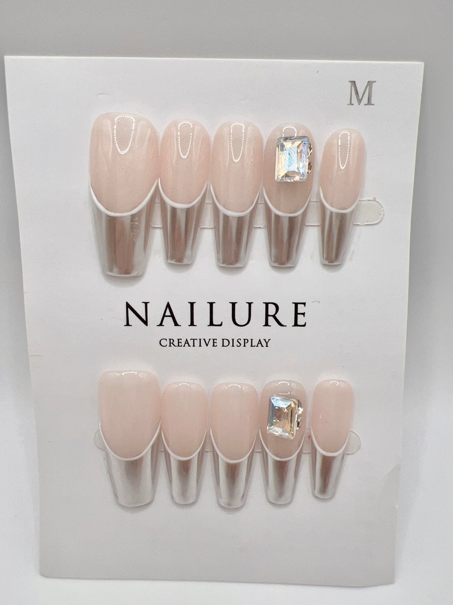 Long Coffin Press-On Nails with Rhinestone & Charms – 10 Designs, Medium Size