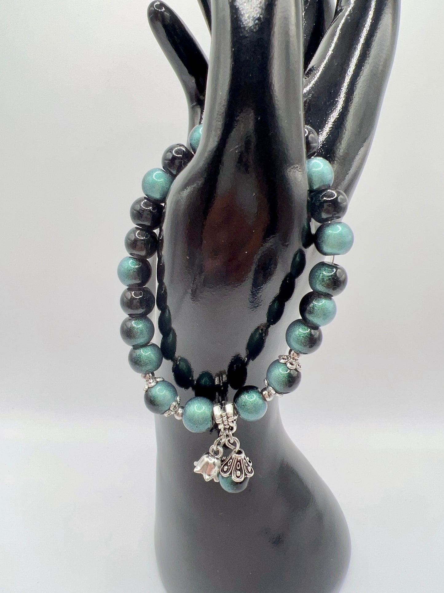 Stretchy Glass or Acrylic Bead Bracelet with Cute Charms & Spacers – Handmade Jewelry