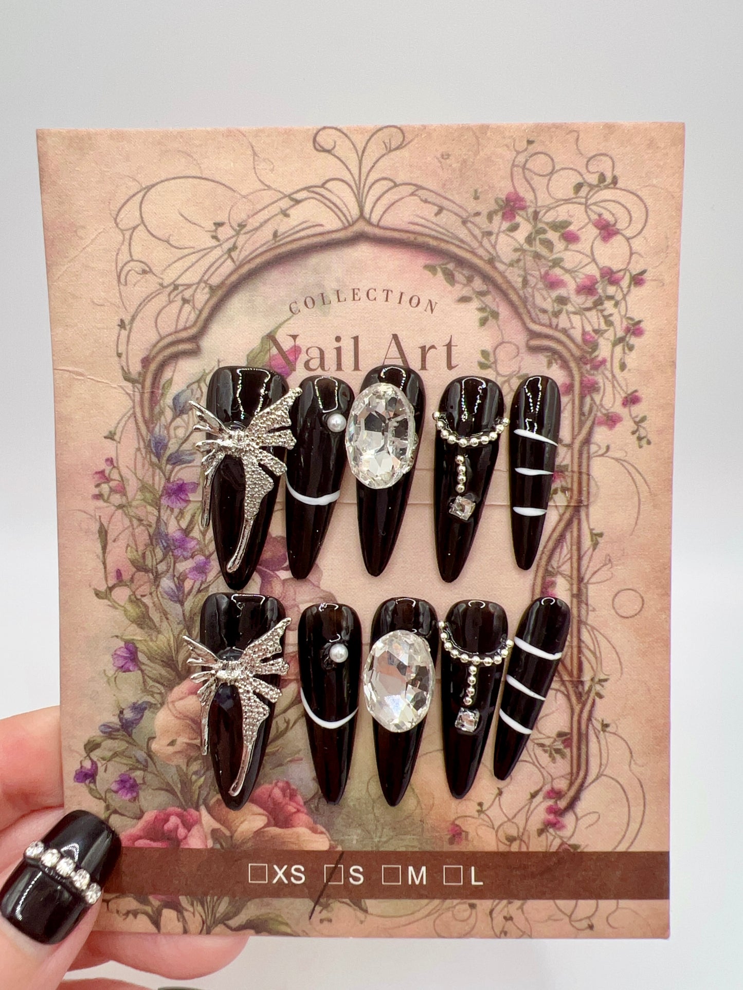 Long Stiletto Press On Nails with Rhinestones – Small Size