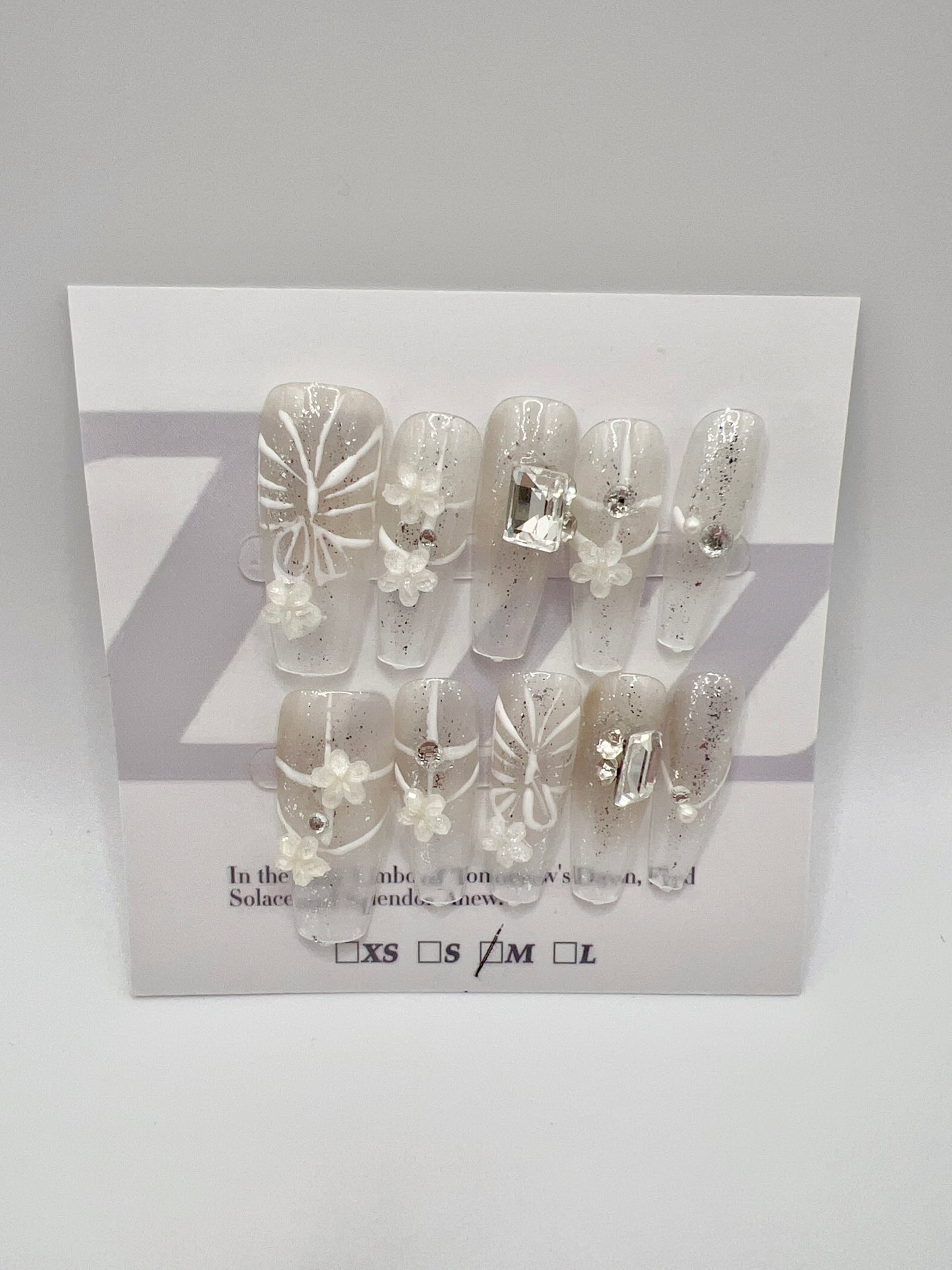 Long Coffin Press-On Nails with Rhinestone & Charms – 10 Designs, Medium Size