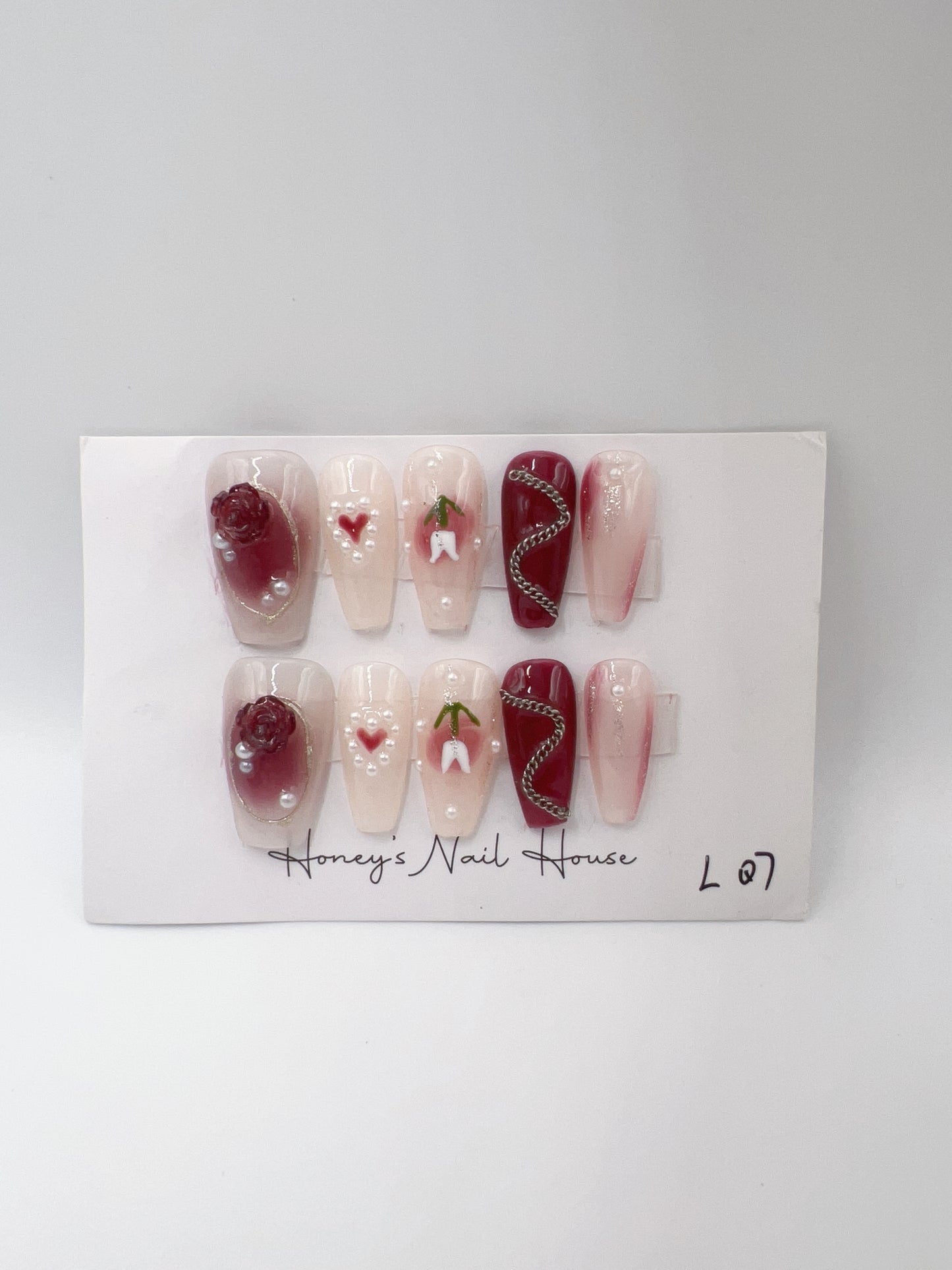Medium Coffin Press On Nails with Rhinestone and 2D Flower