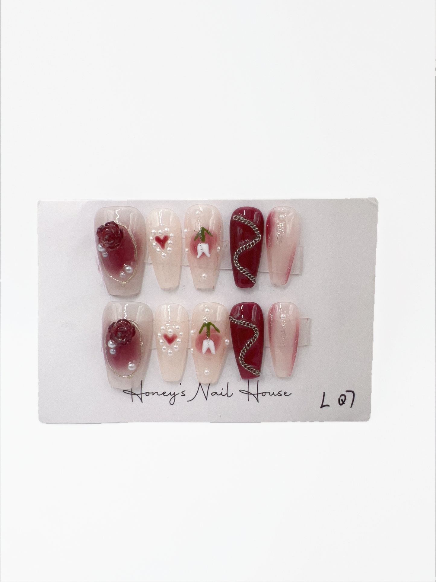 Medium Coffin Press On Nails with Rhinestone and 2D Flower