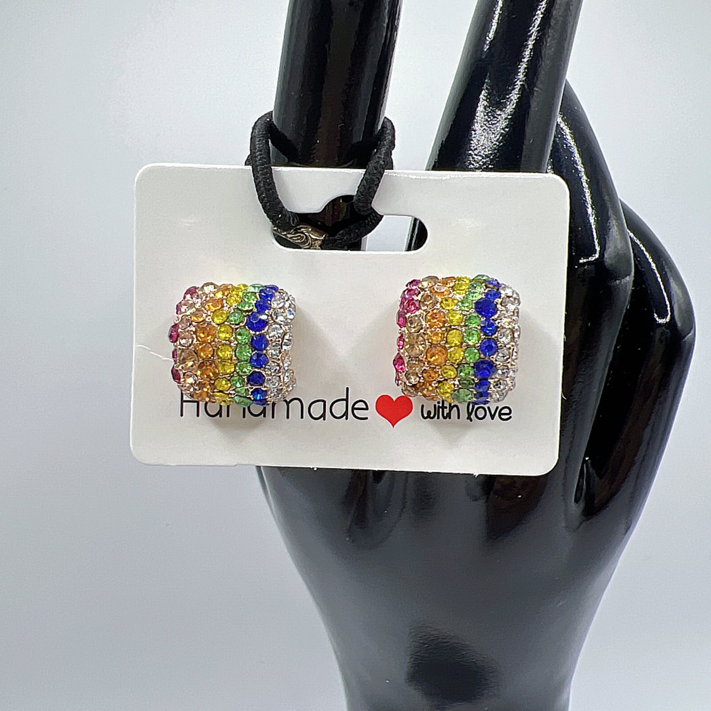 Rainbow Rhinestone Hoop Earrings – Colorful Sparkle Statement Jewelry 🌈✨