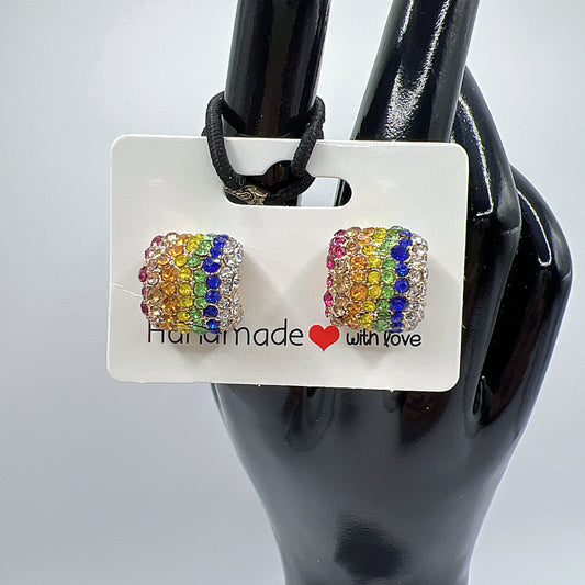 Rainbow Rhinestone Hoop Earrings – Colorful Sparkle Statement Jewelry 🌈✨