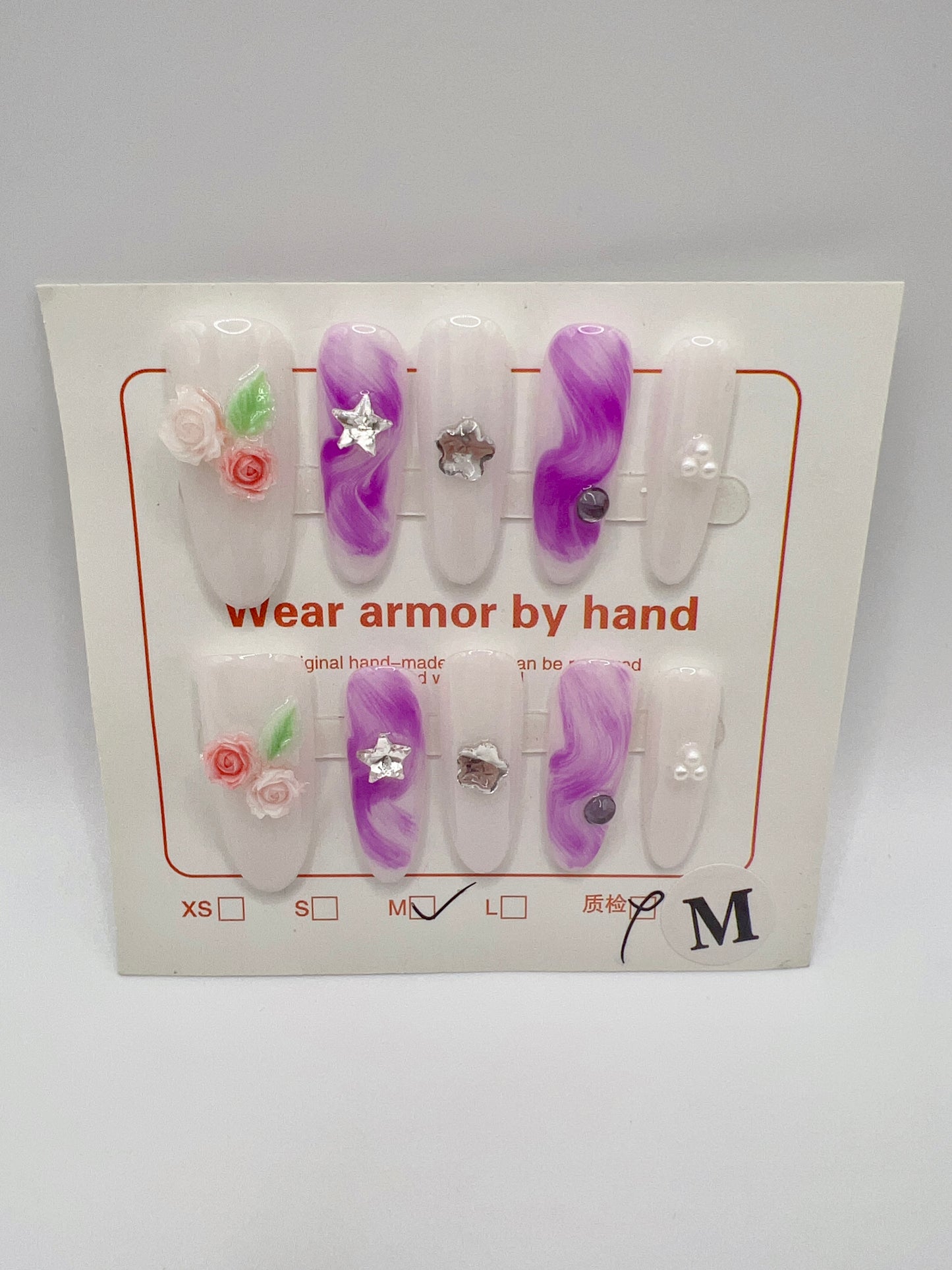 Long Oval Press On Nails with Rhinestone Glam – 8 Designs Medium Size