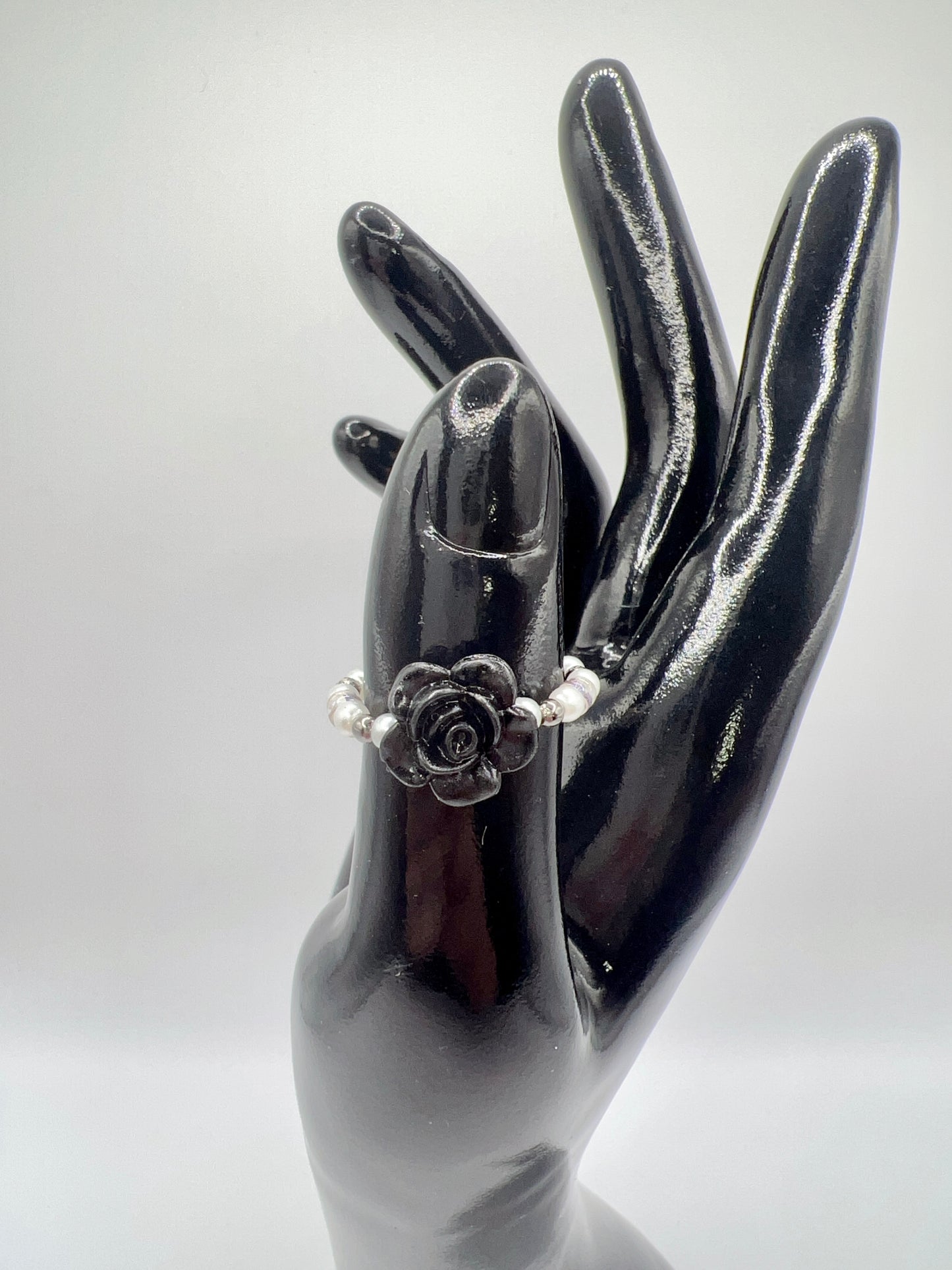 Handmade Elegant Glass Resin Flower Stretch Band Ring