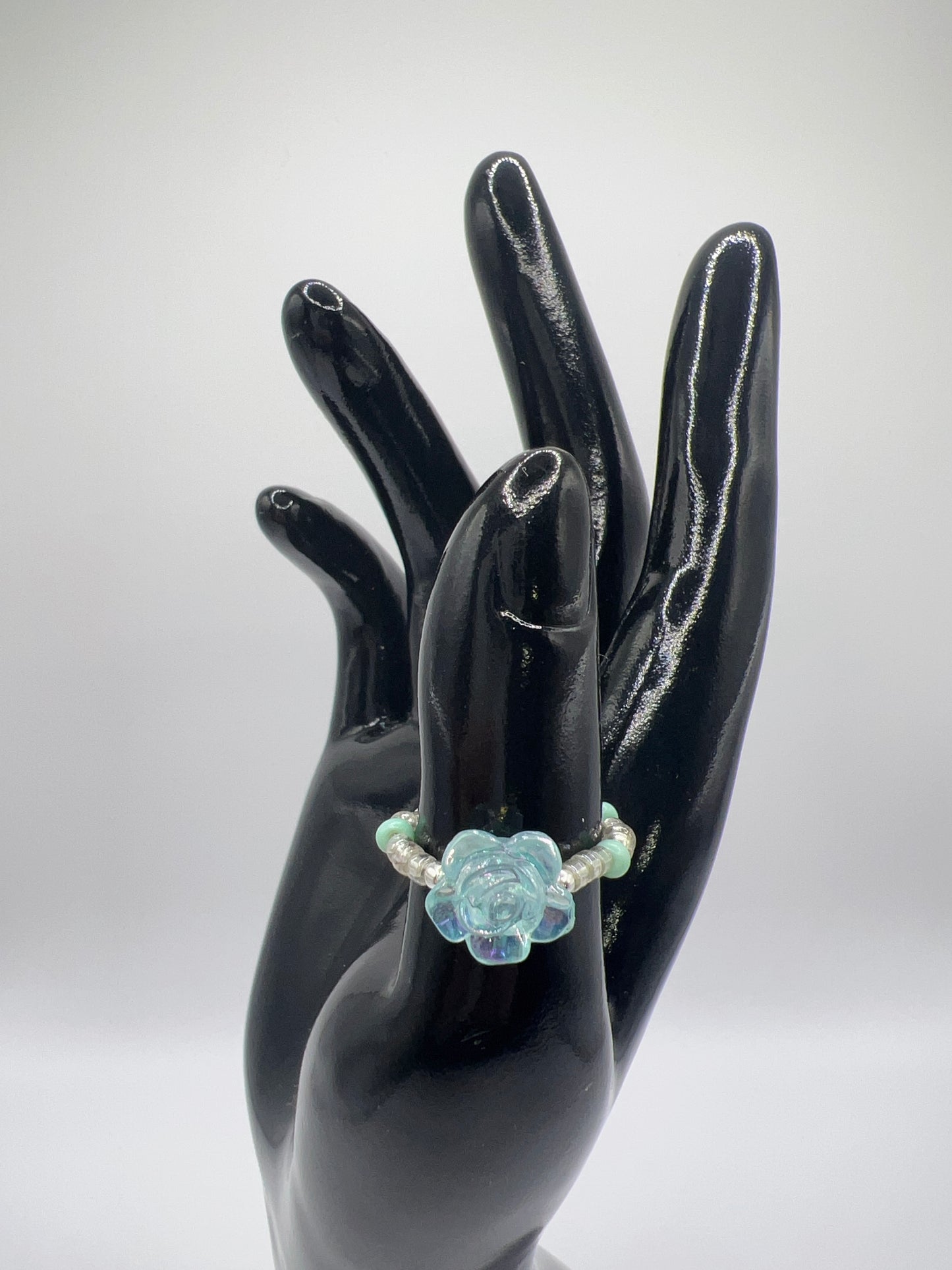 Handmade Elegant Glass Resin Flower Stretch Band Ring