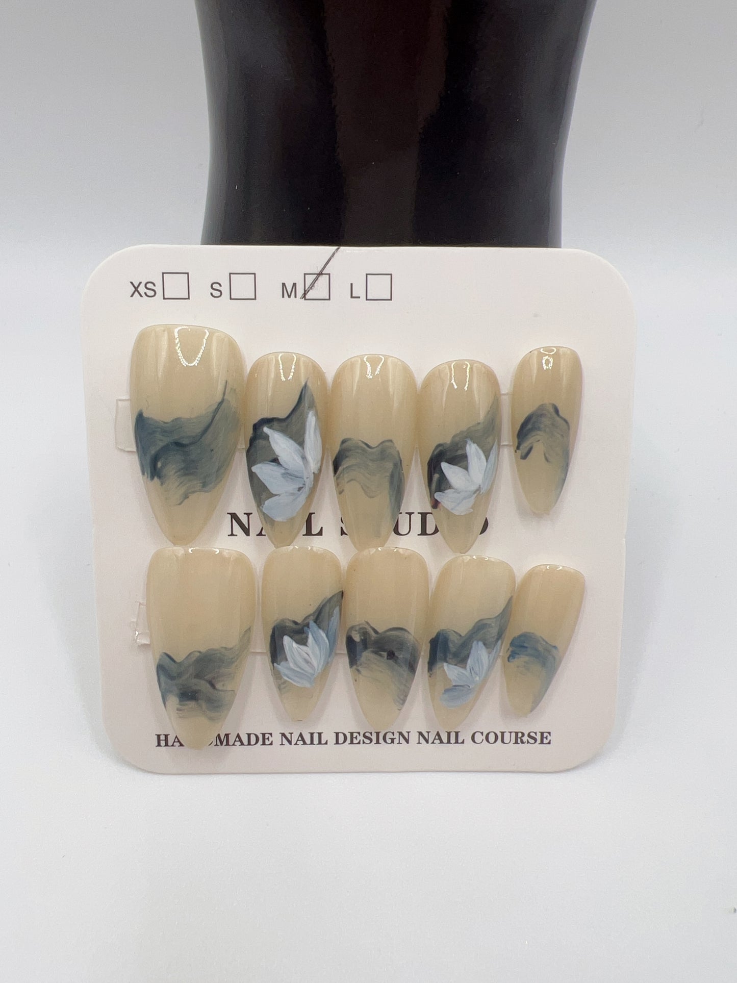 Almond Hand-Painted Watercolor Press-On Nails – 6 Designs, Medium Size