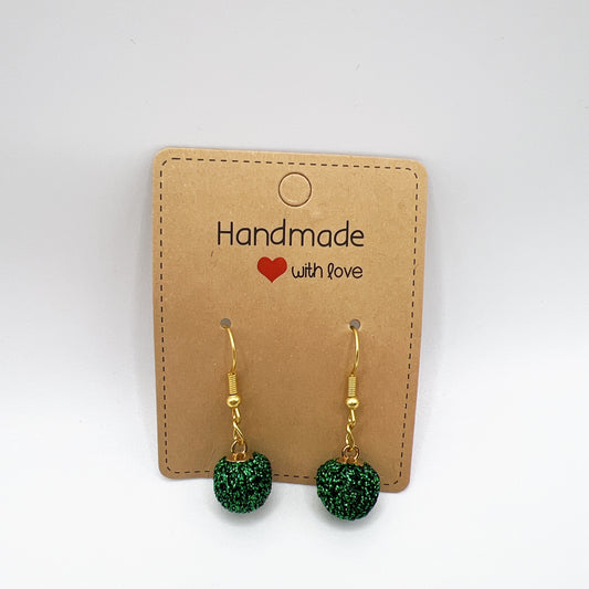 Shimmery Green Mini Ball Drop Earrings | Lightweight & Stylish | Playful Chic